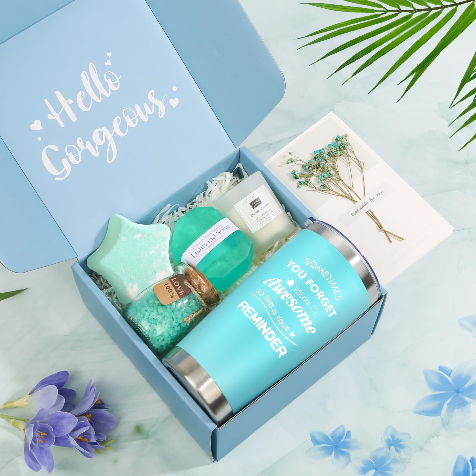 Tecanne Birthday Pamper Gifts for Women, Unique Blue Self Care Package Relaxation Spa Bath Set for Her, Ladies Pamper Hamper Birthday Gifts for Mum, Best Friends, Sister, Wife