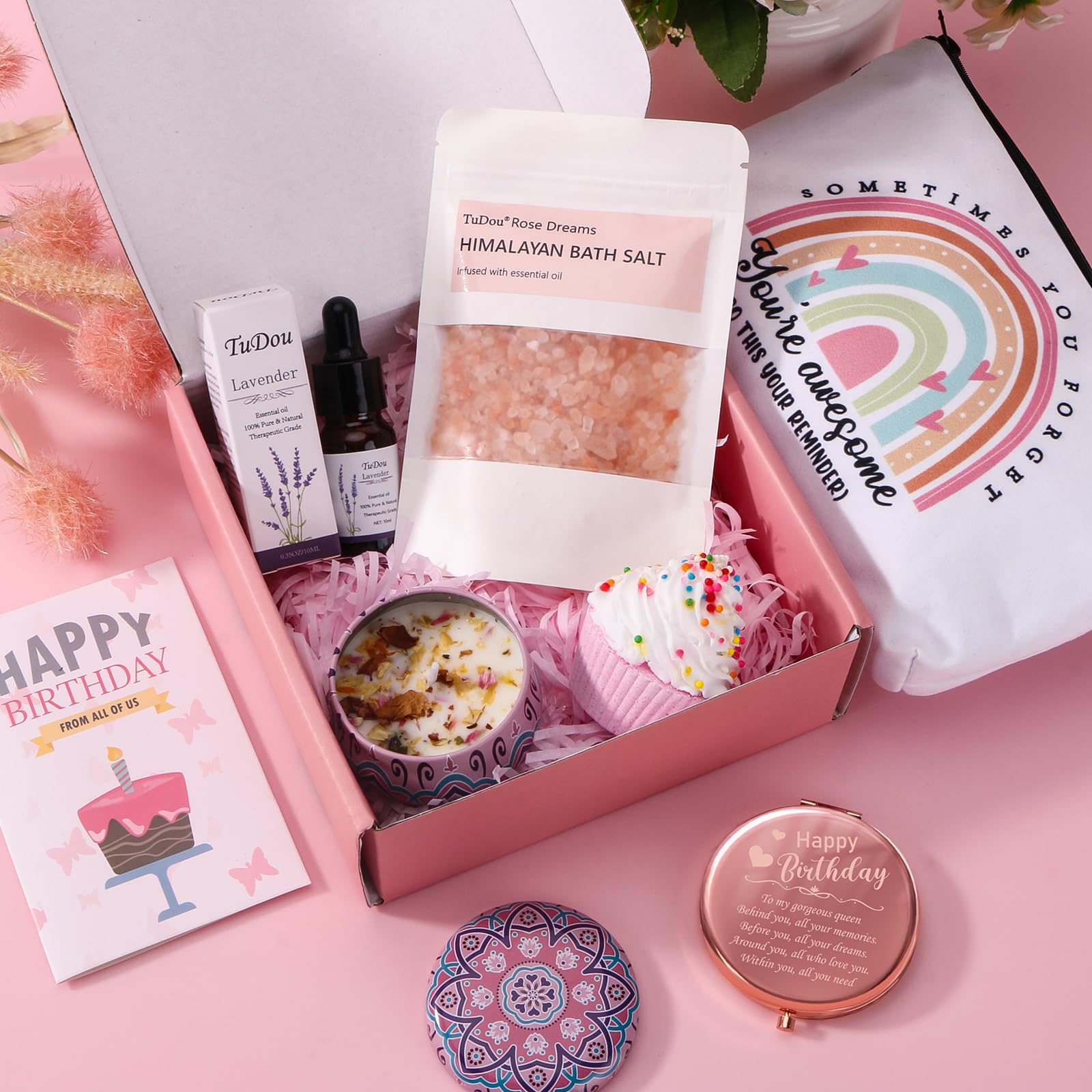 Birthday Pamper Gifts for Women, Happy Birthday Hampers Gift Box for Her, Female Relaxation Self Care Package Birthday Presents for Women Best Friends, Mum, Sister, Auntie, Birthday Basket Gift Ideas