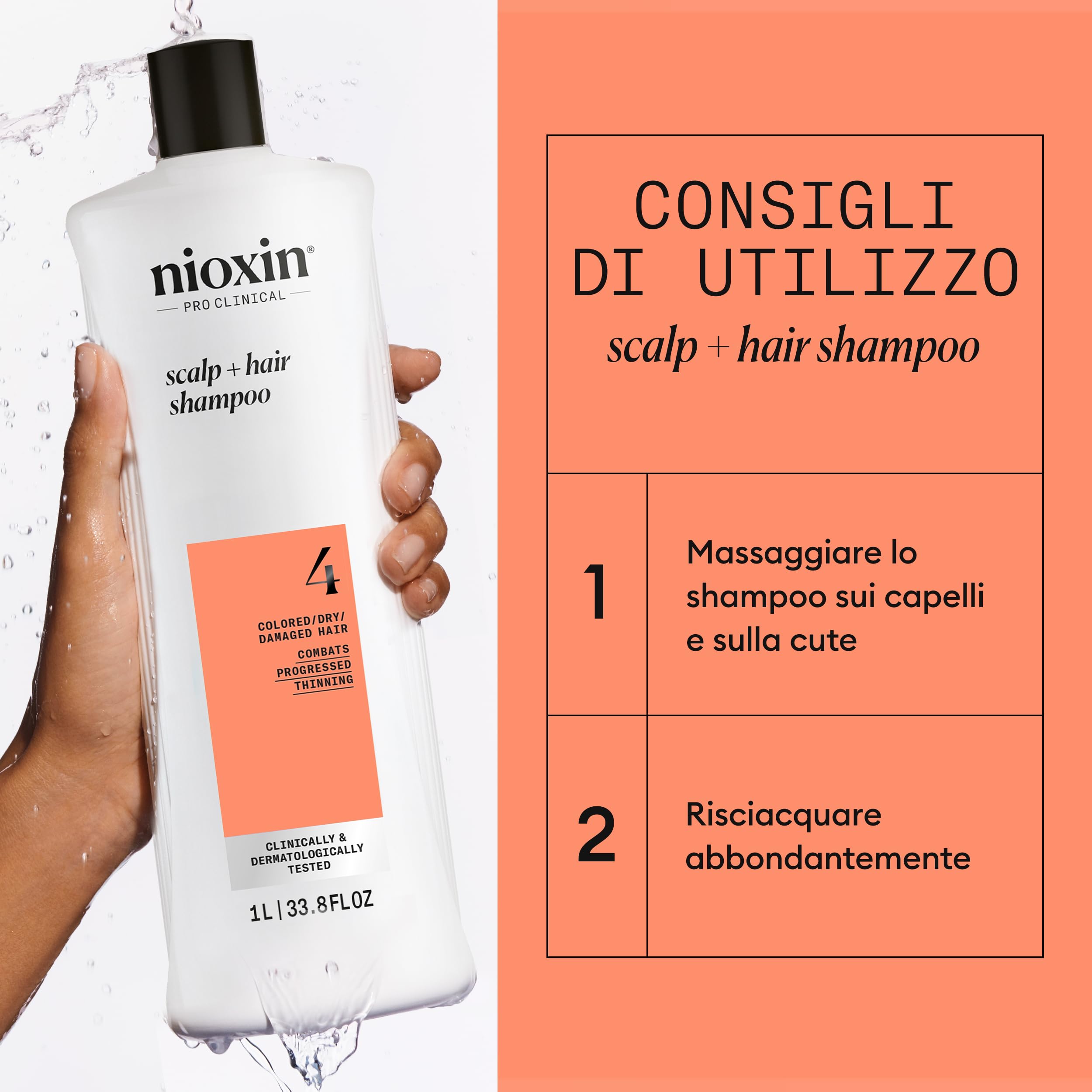 Nioxin System 4 Scalp + Hair Shampoo - Hair Thickening Shampoo For Coloured, Dry and Damaged Hair with Progressed Thinning - with Biotin & Niacinamide, 1L