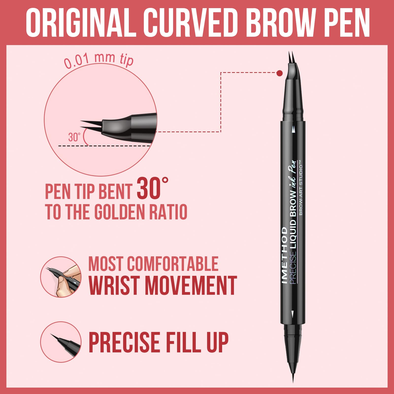 iMethod Curved Eyebrow Pen - Eyebrow Pencil, Brow Pencil 2-in-1 Dual-Ended Microblading Eyebrow Pen with Micro-Fork-Tip and Precise Brush-Tip Create Natural Hair-Like Brows, Last All-Day, Light Brown