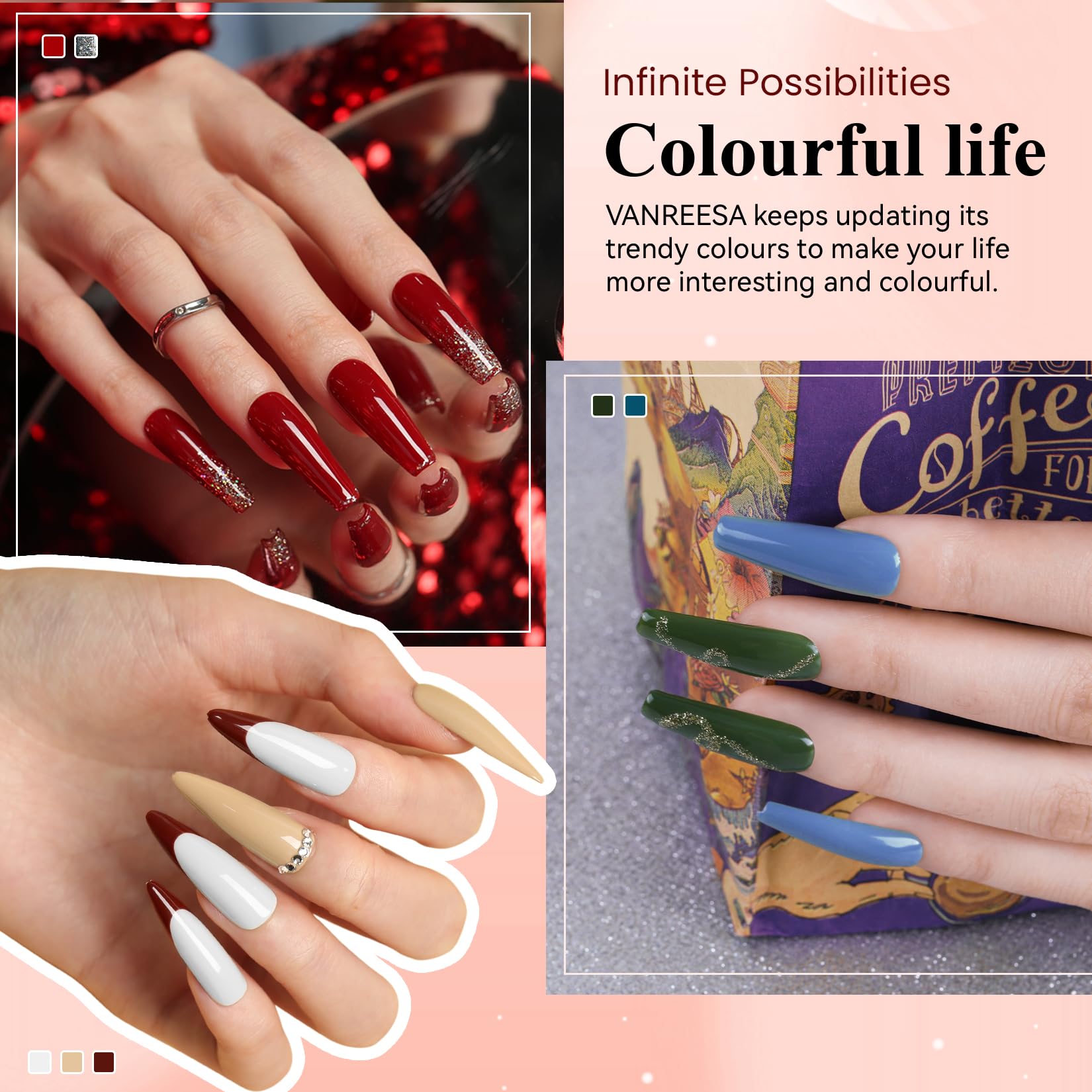 VANREESA 34 PCS Gel Nail Polish Set with Lamp Starter Kit, 18 Colours Gel Nail Kit Classic Popular Pink Red Glitter Soak Off Gels Polish Set with Manicure Tools Nails Salon Set Gifts for Women