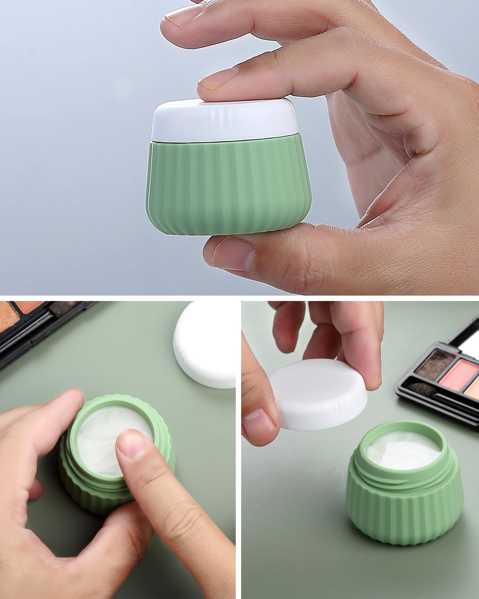 Gemice 8pc Travel Size Toiletries Set - TSA Approved, Leak Proof, Wide Opening, Portable Silicone Squeezable Bottles & Cream Jars with Clear Bag