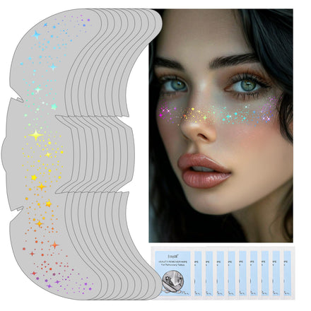 Noerrors Glitter Freckles Face Tattoo, 10pcs Multichrome Holographic Sparkle Face Glitter Speckles Patches, Waterproof Metallic Cute Star Temporary Tattoo Stickers Makeup Festival Rave Accessories