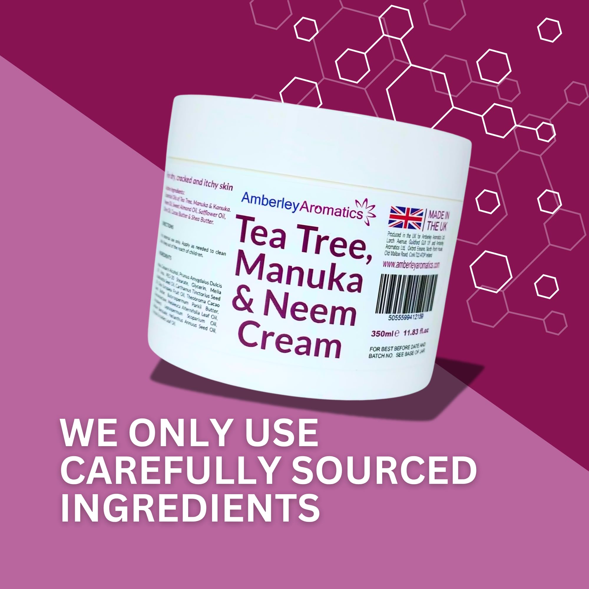 Tea Tree, Manuka & Neem Cream 350ml - Antibacterial, Anti-fungal, Antiseptic, Anti-Itch, Dry, Chapped & Cracked Skin, Eczema, Psoriasis, Jock Itch, Fungal infections. Fast Effective Relief