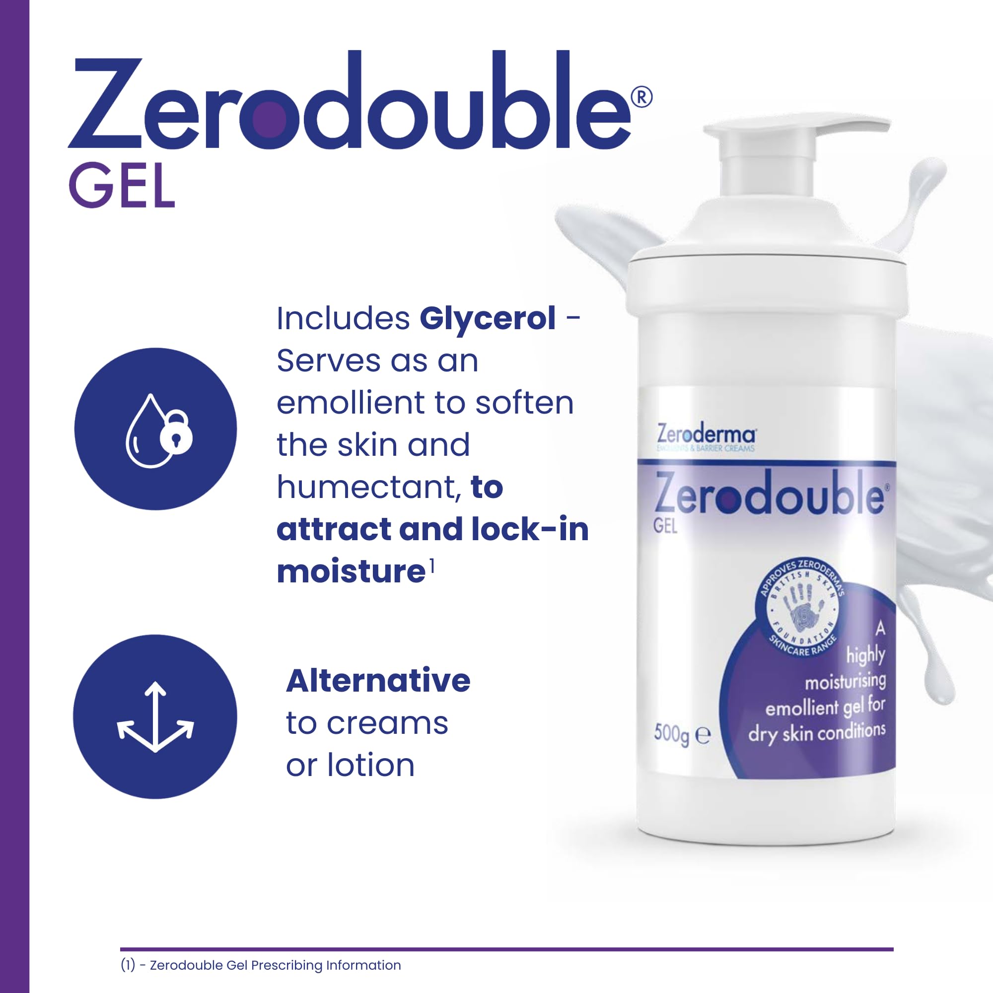 Zeroderma Zerodouble Gel, 2-in-1 Moisturiser & Soap Substitute, Highly Moisturising Gel for Dry Skin Conditions such as Eczema, Psoriasis & other Dry Skin Conditions. 500g