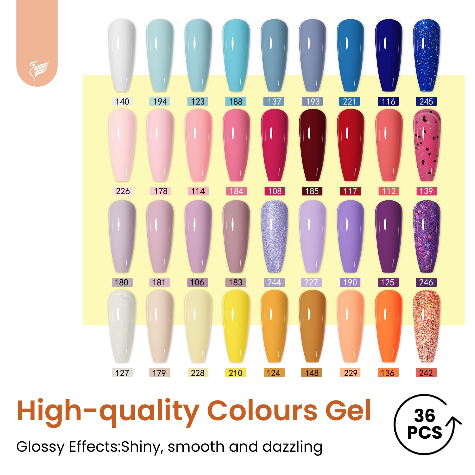Gel Nail Polish Set, Phoenixy 36 Colours 72 Effects U V Gel Nail Polish with Glossy Matte Base Top Coat, Red Blue Purple Orange Soak Off Nail Kit Gift for Women