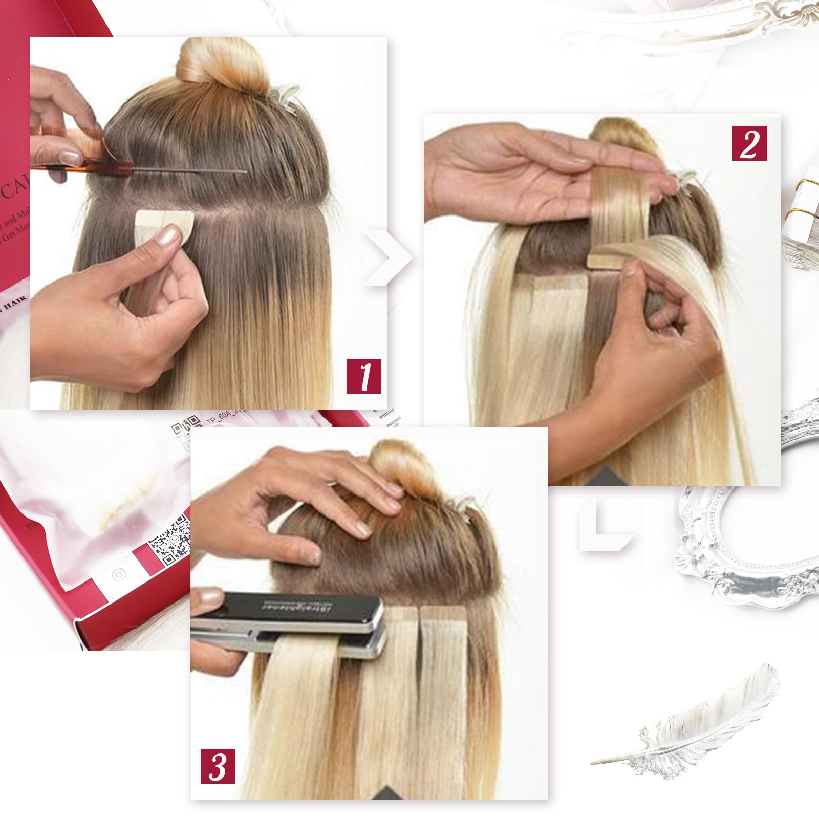 Moresoo Tape Hair Extensions Blonde Tape in Human Hair Extensions Ash Blonde with Platinum Blonde Real Human Hair Extensions Tape in 12 Inch 20 Pieces/30g #P18/613