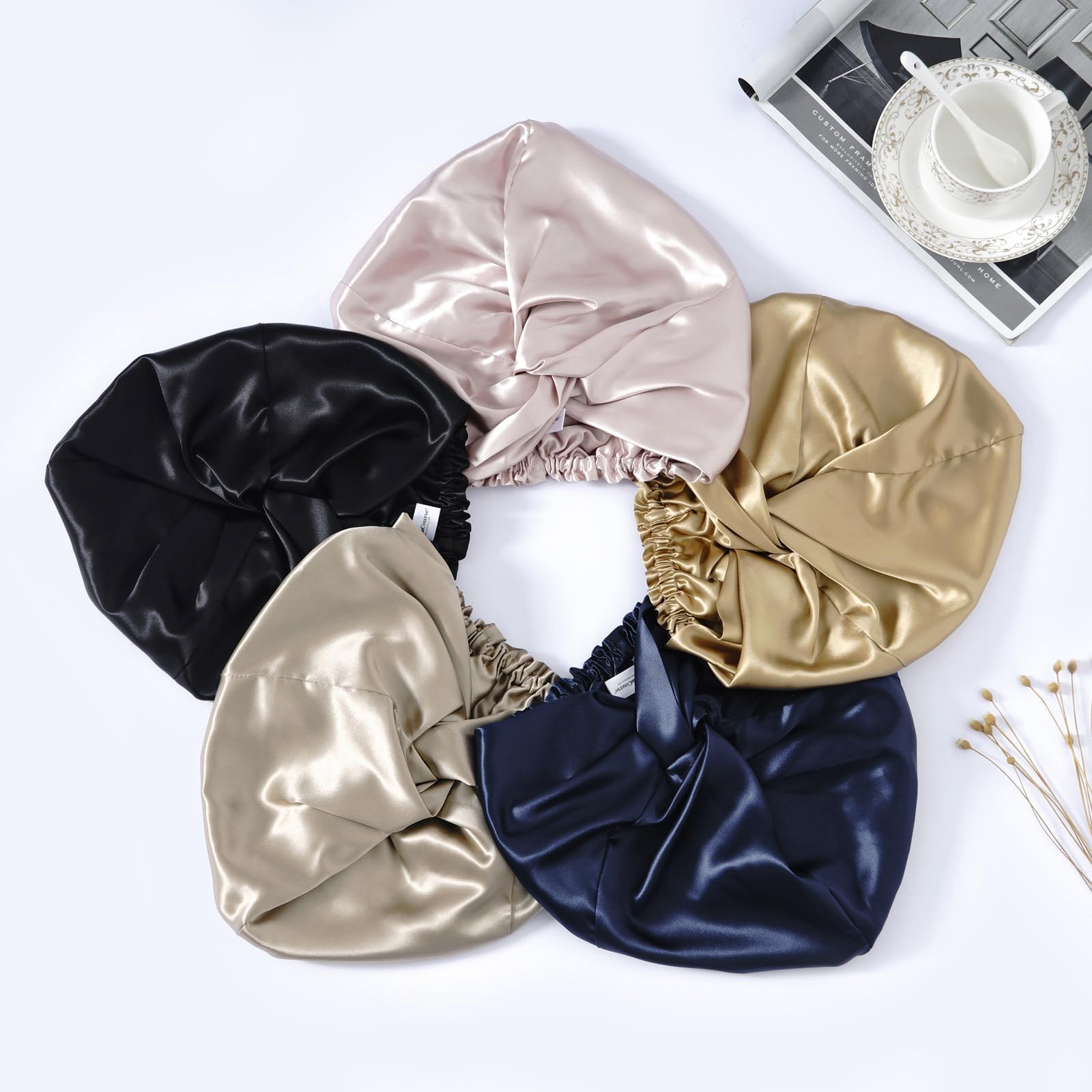 LaCourse 100% Genuine 22Momme Silk Bonnet for Sleeping, Double-Layered Mulberry Silk Hair Wrap with Premium Elastic Stay on Head. (One Size, Black)