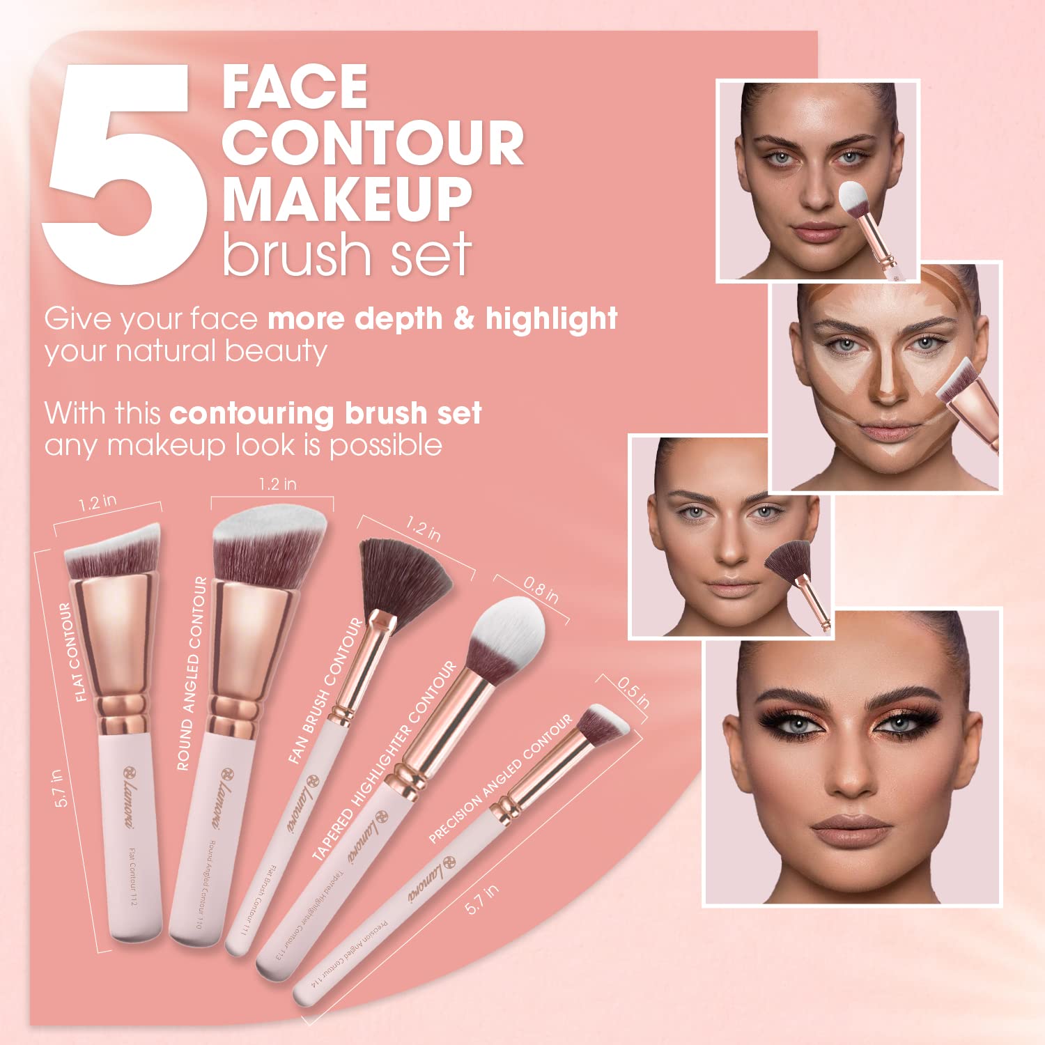Contour Powder Kabuki Foundation Blush Fan Brush Set - Synthetic Sculpting and Highlighting Kit - Contouring Makeup Brushes
