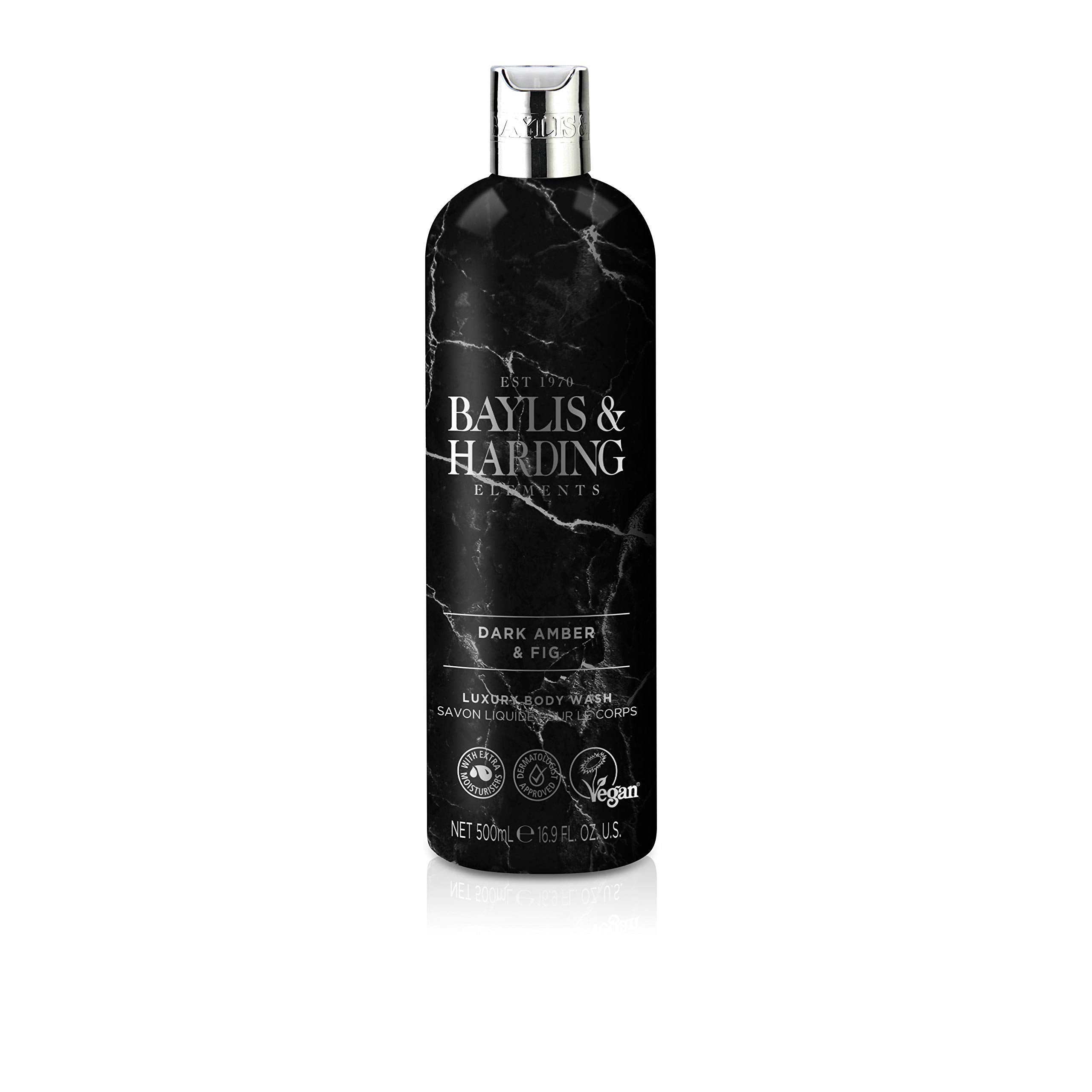 Baylis & Harding Liquid Body Wash Soap, Elements, Dark Amber & Fig, 16.9oz/500ml (4-Pack)