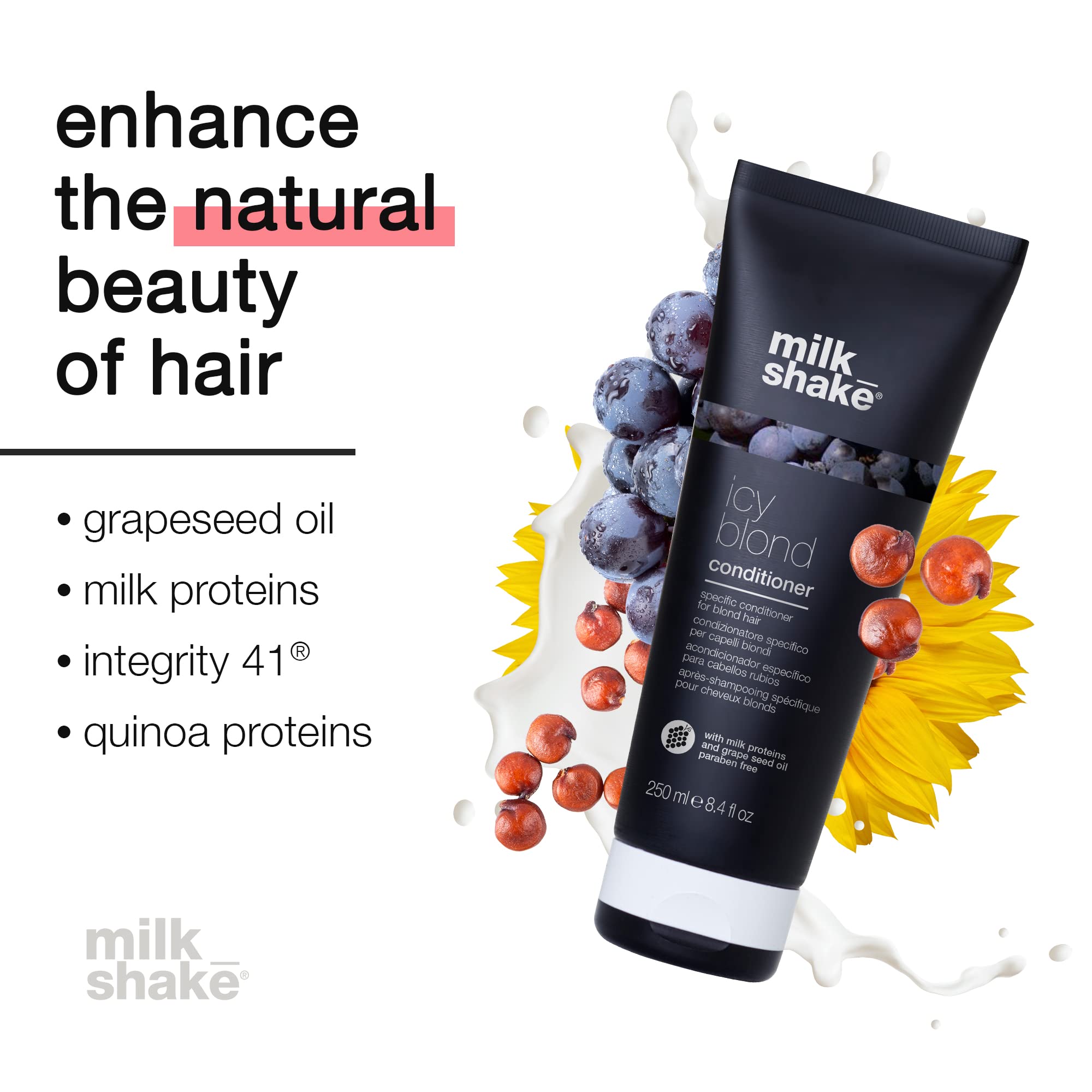 milk_shake icy blond conditioner | toning conditioner with black pigment to neutralize yellow and brass in platinum blonde hair | smooths, hydrates, and brightens cool tones | 8.4 Fl Oz