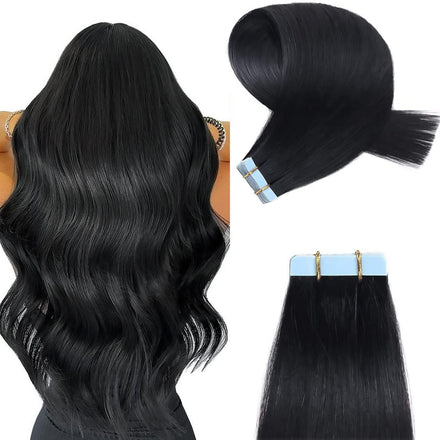 YILITE Tape in Hair Extensions Human Hair #1 Jet Black 16 inch 20pcs 40g/pack Invisible Straight Seamless Skin Weft Remy Hair Extensions Tape in Human Hair(16 inch #1 Jet Black)
