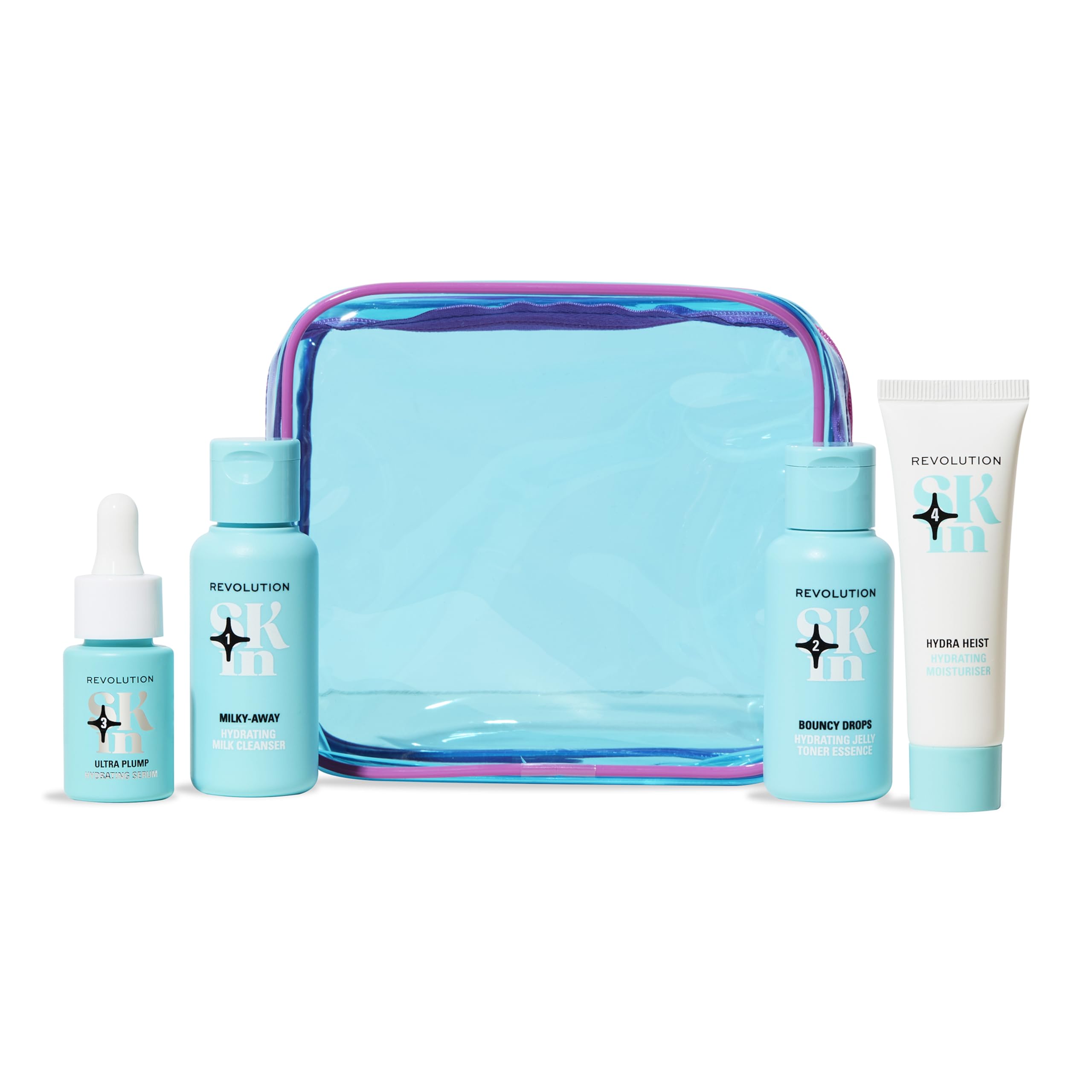 Revolution Skin, Happy Hydrate 4 Step Starter Kit, Hydrating Skincare Set Includes Cleansing Milk, Essence, Serum & Moisturise, Vegan & Cruelty-Free, 4 Products Included