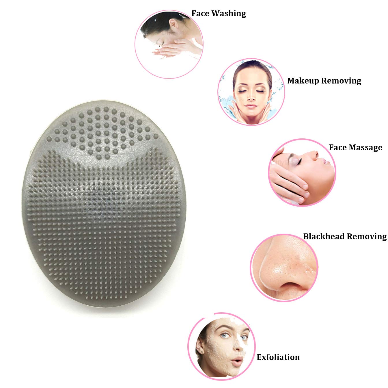 HieerBus Soft Silicone Face Scrubber,Facial Cleansing Brush,Facial Exfoliation Scrub for Massage Pore Cleansing Blackhead Removing Deep Scrubbing for All Kinds of Skins (2ed-White + Grey)