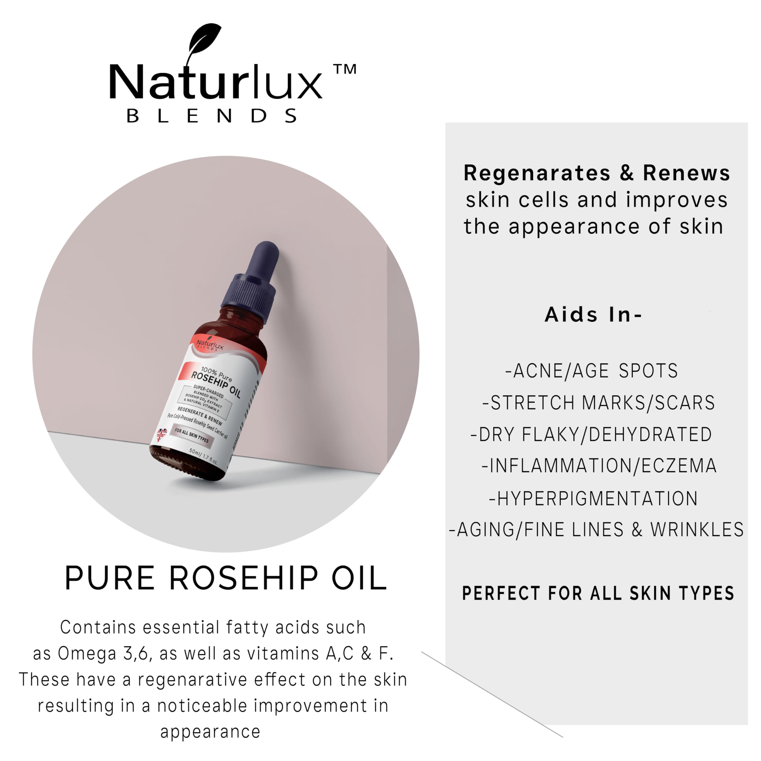 Organic Rosehip Oil For Face | 100% Pure & Natural 100 ML | Cold-Pressed Rosehip Seed Oil With 5% Rosehip C02 Extract & Vitamin E | Concentrated Blend 100 ML