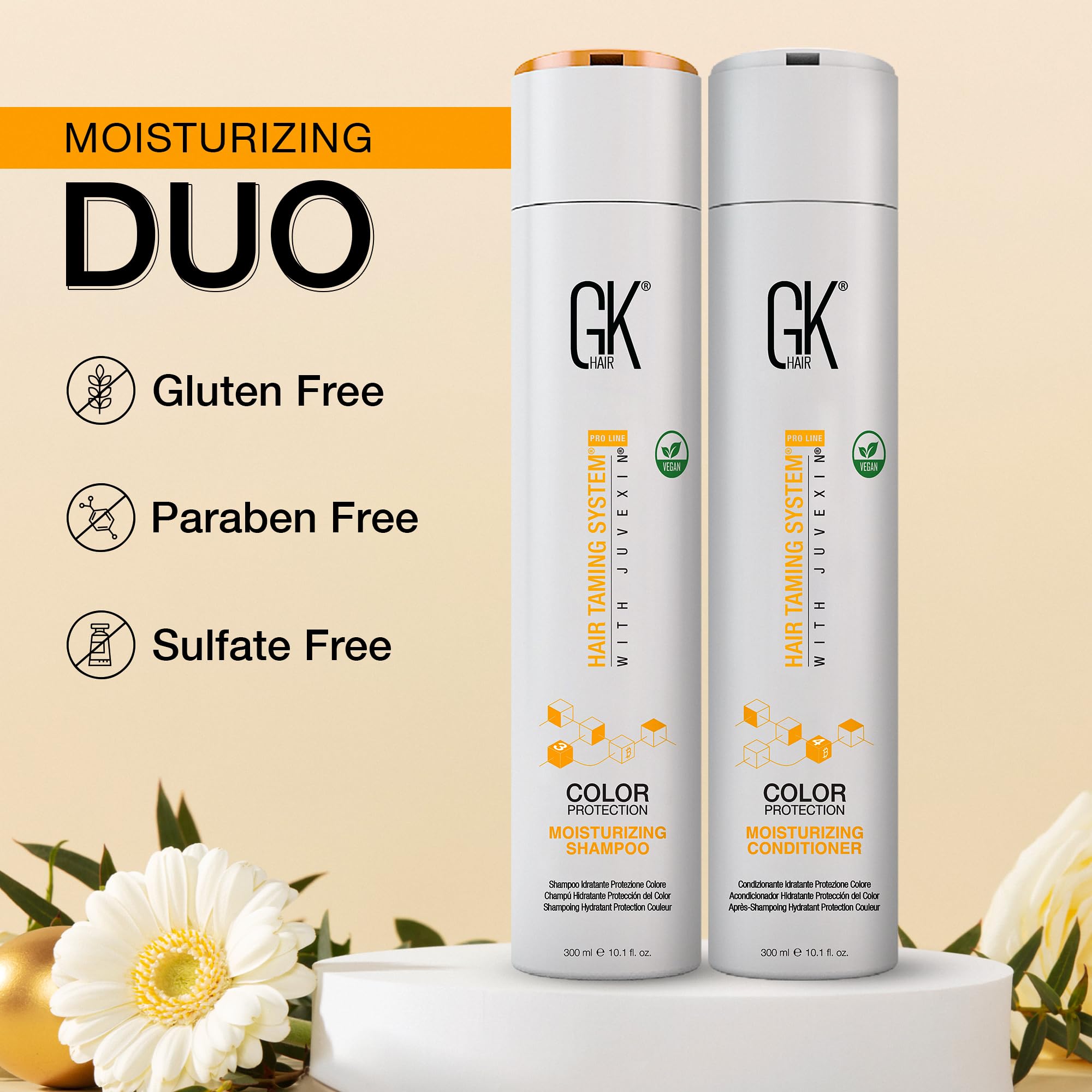 GK HAIR Global Keratin Moisturizing Shampoo and Conditioner Duo Hydrating Formula for Normal to Dry Hair Colour Protection Infused with Keratin Healthier Sulfate Paraben Free Suitable Men Women 300ml