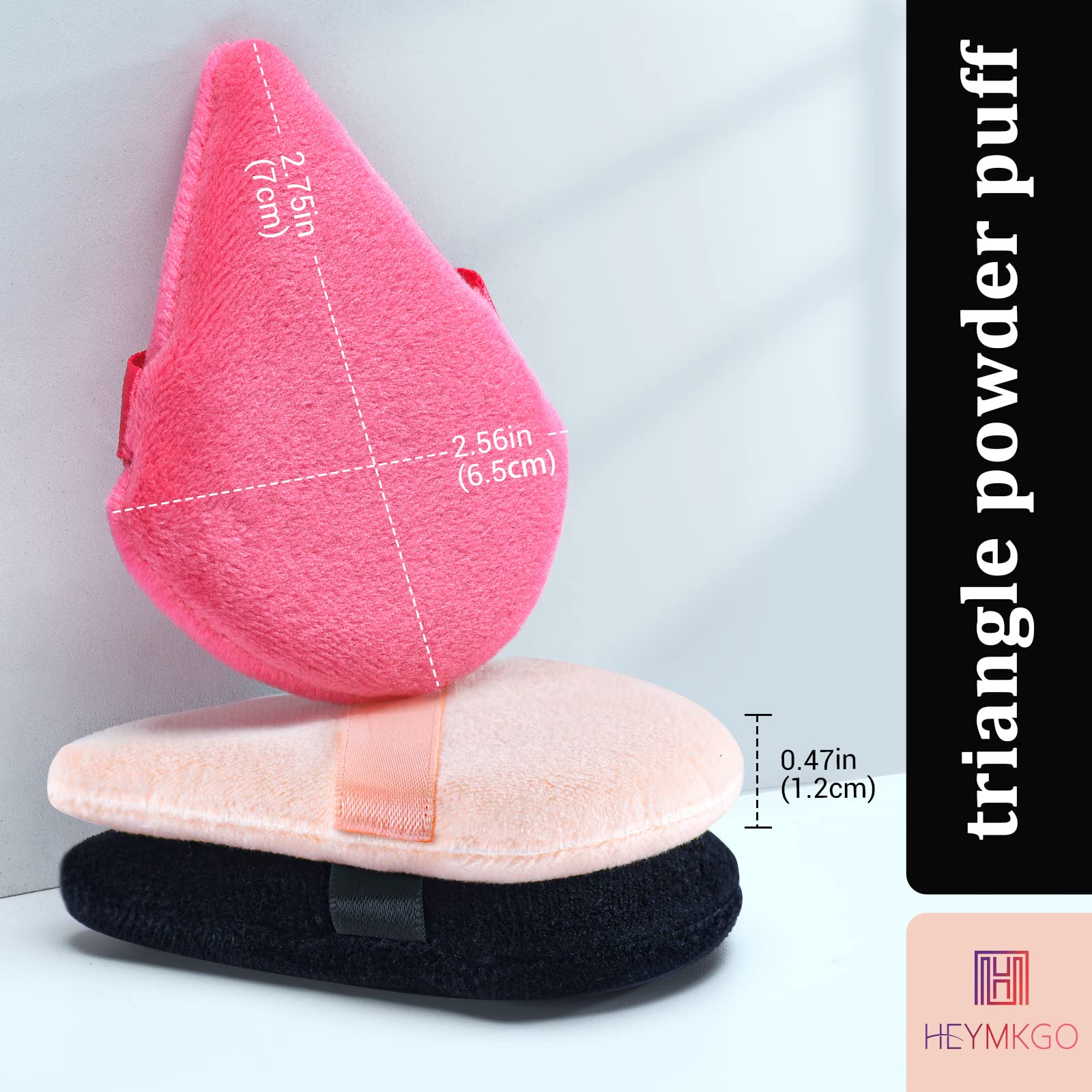 Powder Puff Makeup Puff Triangle Powder Puff Reusable Triangle Sponges with Strap for Loose Powder Cosmetic Foundation Wet Dry Makeup (Black)