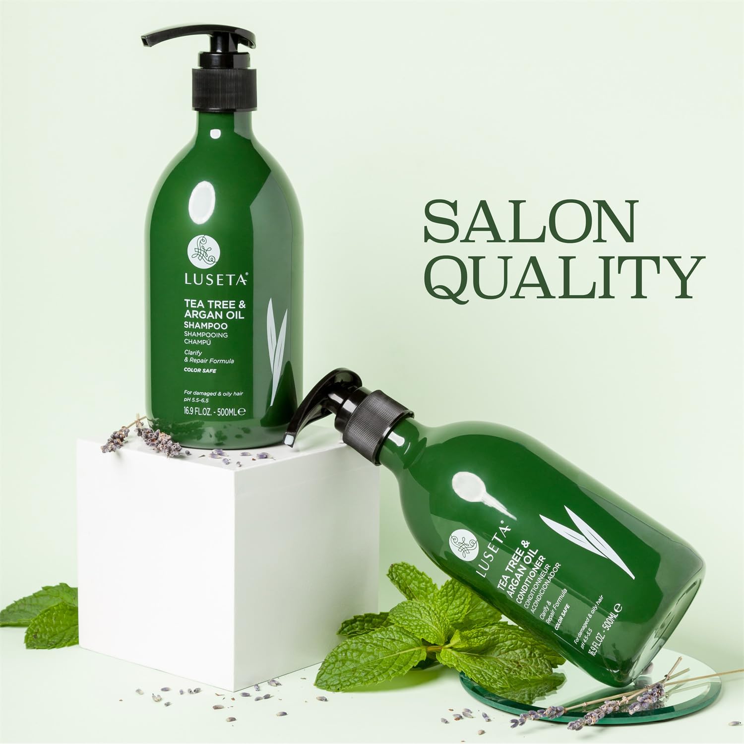 LUSETA Tea Tree Shampoo and Conditioner Set for Dandruff and Dry Itchy Scalp, for Oily Hair and for Greasy Hair, Clarifying shampoo with Argan Oil Helps Promote Hair Growth 2 x 500ml