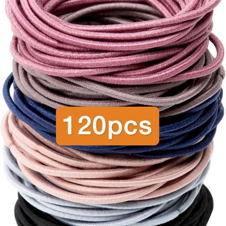 Gintonique A B Multicolor Elastic Hair Bands 120pcs (Pack of 120) - Curly Hair, Rubber + Nylon, 50mm Dia x 2mm Thick