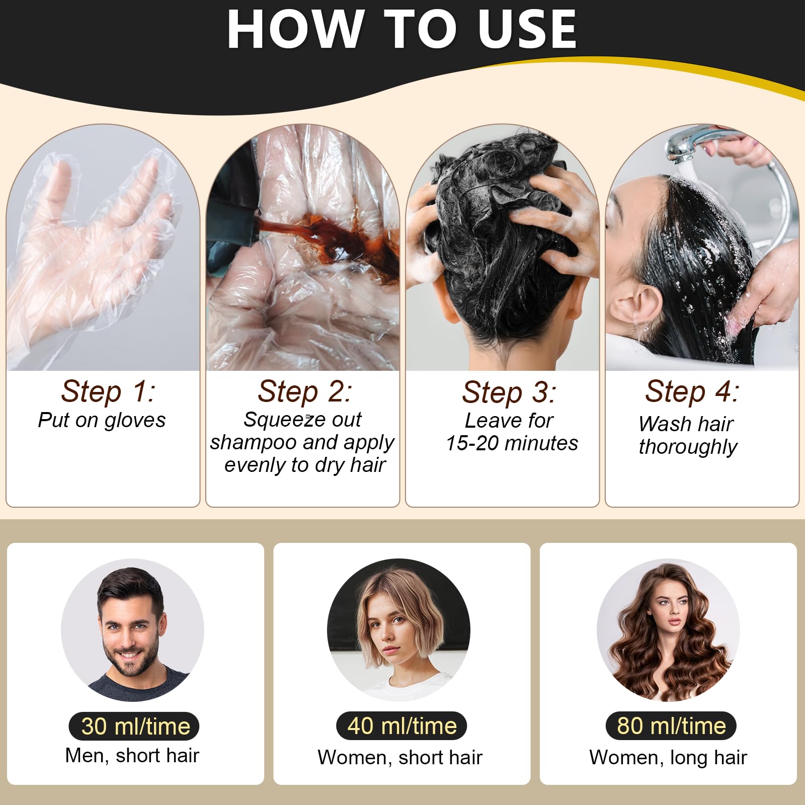 Black Hair Dye Shampoo for Men&Women, Colour Shampoo for Gray Hair,Semi-Permanent Herbal Hair Dye 3-in-1, 500ml