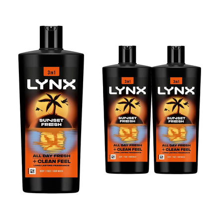 Lynx XXL Body Wash Multipack Sunset Fresh 3-in-1 Men's Shower Gel for Hair, Face & Body 12H Sweat and Odour Protection Energising Mango and Mandarin Scent 700ml, 3 Pack
