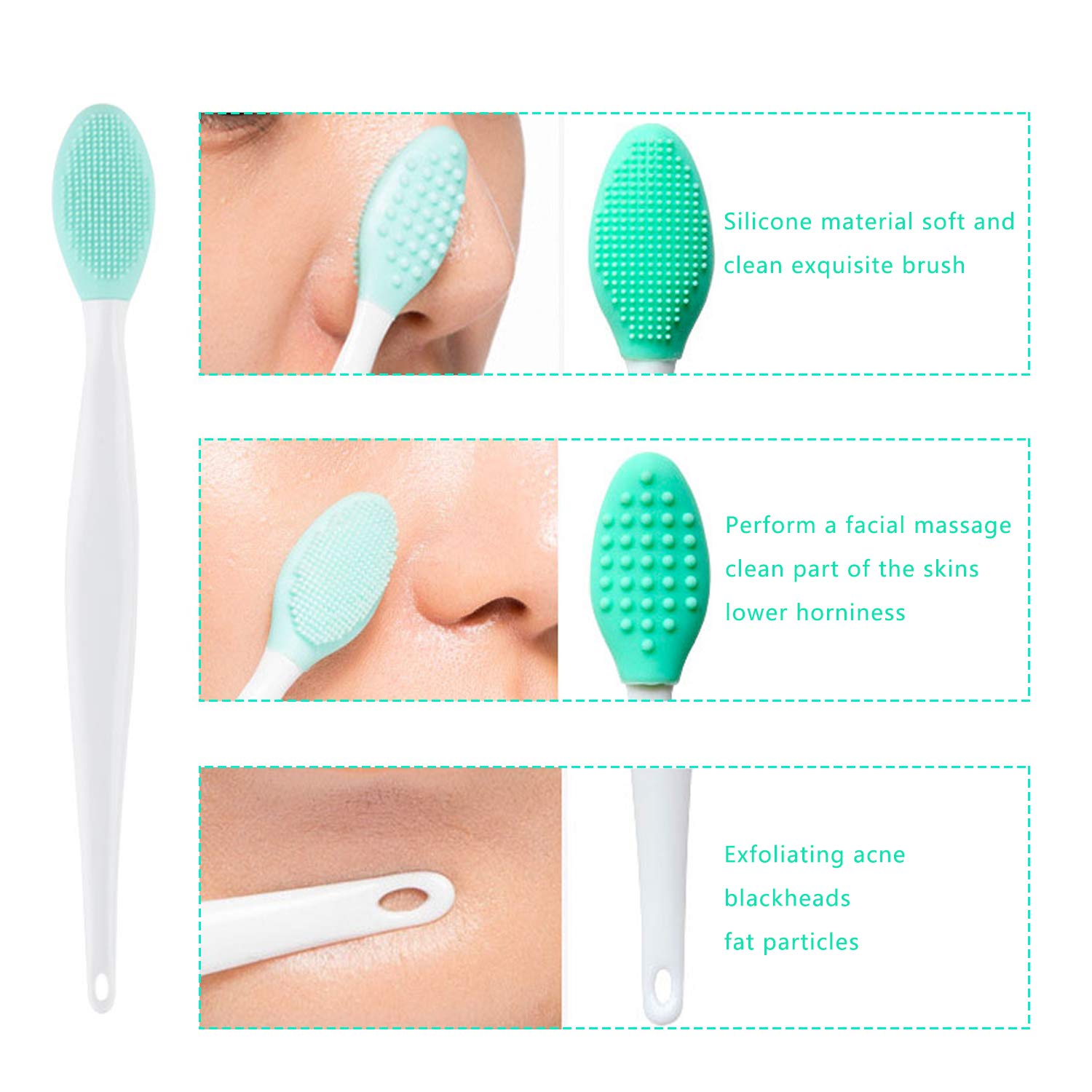 OBSCYON 4 Pcs Manual Silicone Face Scrubber Facial Cleansing Brush,1 Pcs Silicone Exfoliating Lip Brush Nose Cleaning Brush and 1 Pcs Face Mask Brush for Facial Skin Care