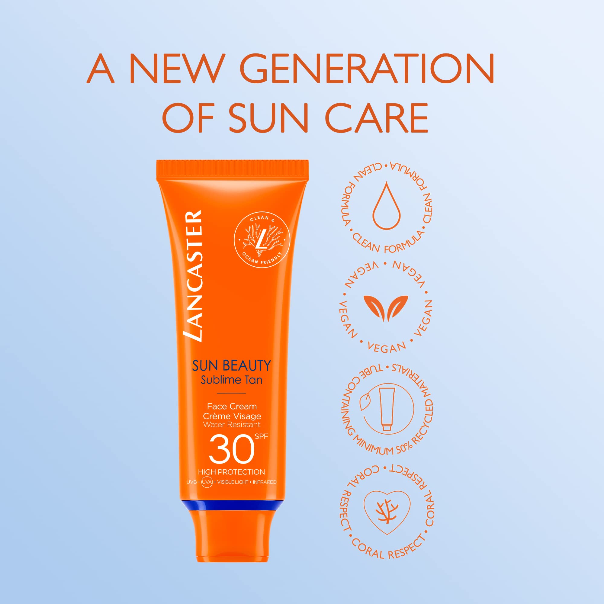 Lancaster Sun Beauty Face Cream SPF30 50ml, Photoaging Control, Broad Spectrum Sun Protection, High Protection With Full Light Technology, Water and Sweat Resistant, Clean Formula