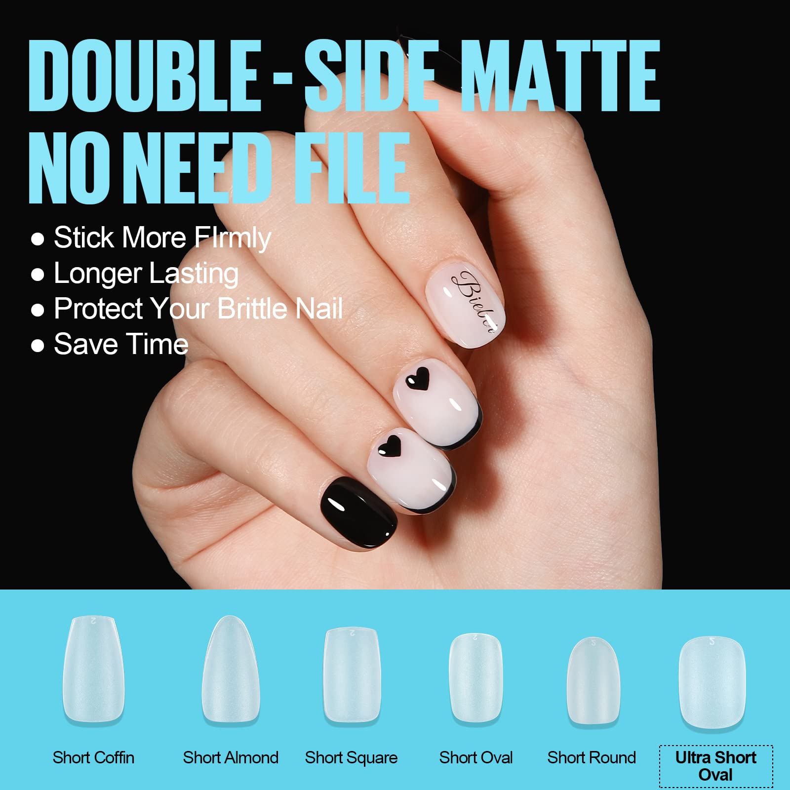 TOMICCA Extra Short Oval Nail Tips - 450Pcs Soft Acrylic Nails Tip, 15 Sizes Double-sided Matte No File False Tips, Strong Full Cover Short Gel Tips for Nail Extensions