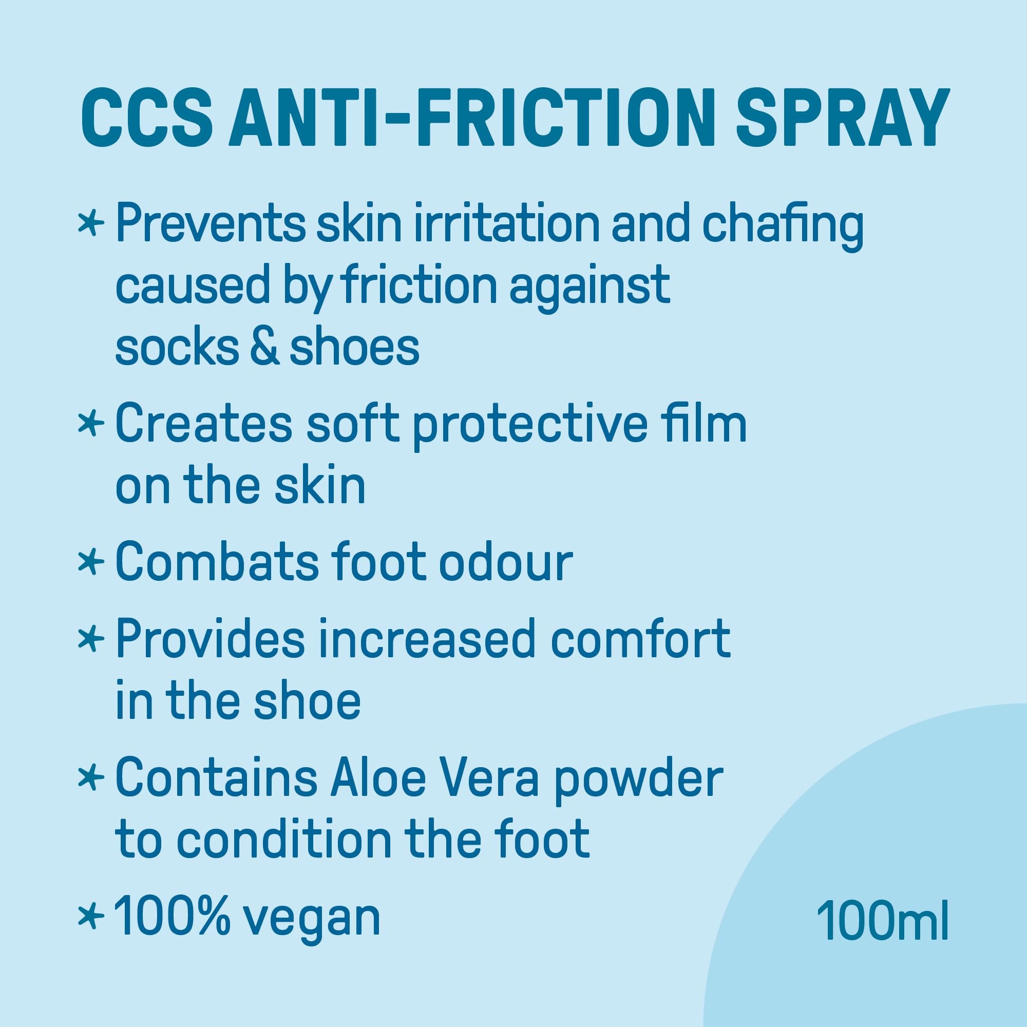 CCS Anti-Friction Foot Spray for increased comfort in the shoe - Prevents skin irritation and chafing caused by friction - 100ml