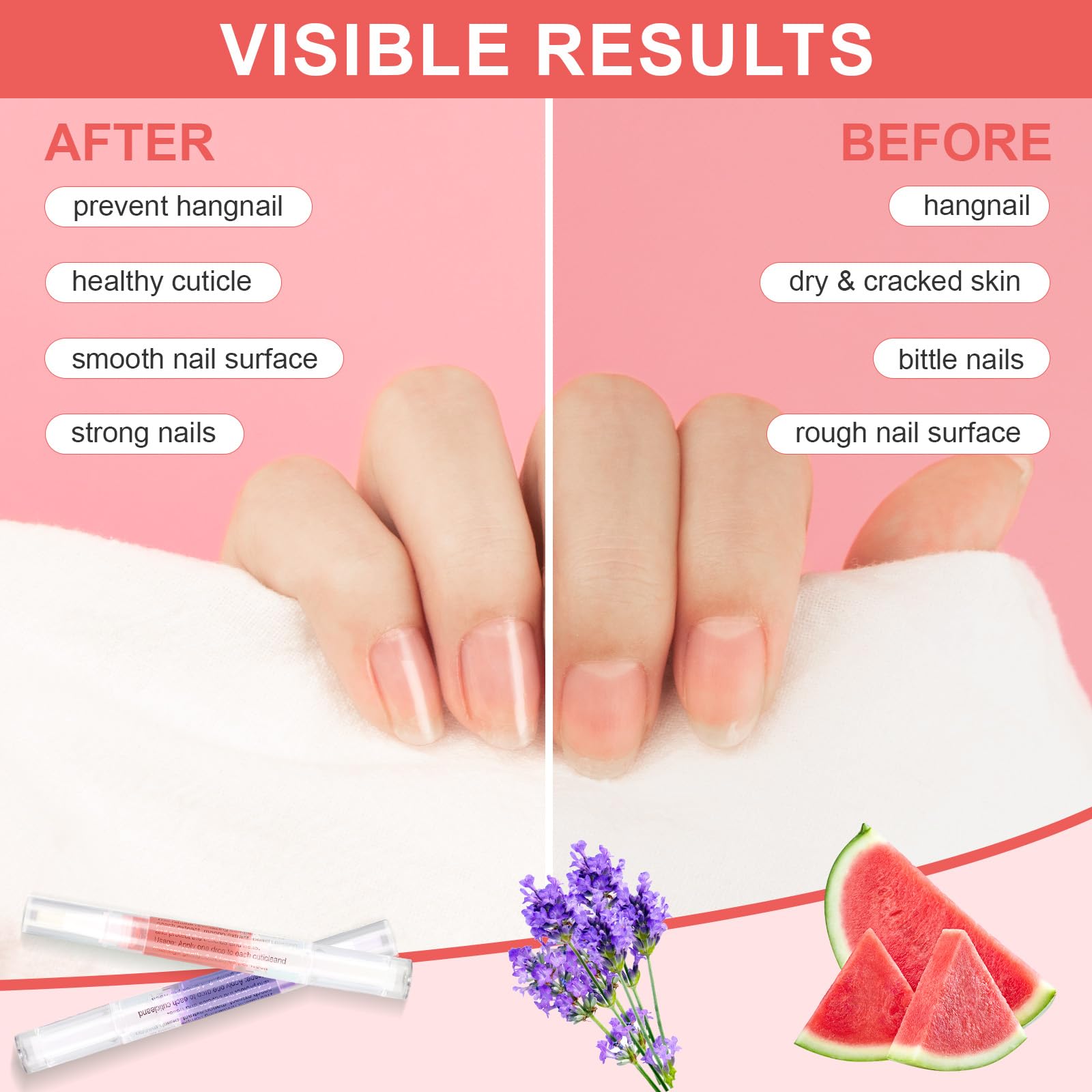 Meschett 3PCS Nail Cuticle Oil Pens with Nail File, Cuticle Oil for Nails from Natural, Nail Oil Cuticle for Cracked and Dry Nail(Lavender & Watermelon & Osmanthus flowers Flavor)