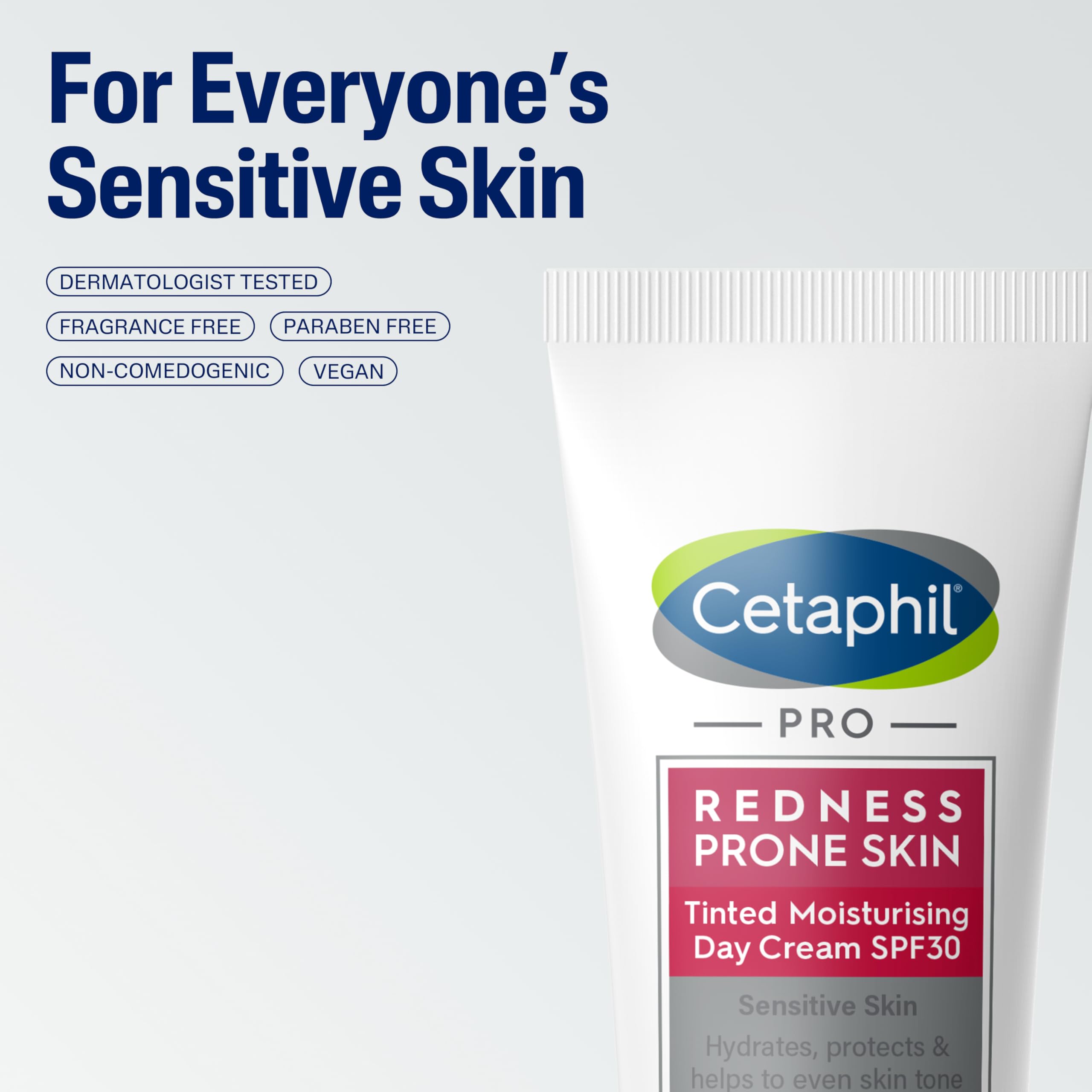 Cetaphil PRO Tinted Moisturising Day Cream SPF 30, 50ml, Face Sun Cream For Sensitive & Redness Prone Skin, Vegan Friendly
