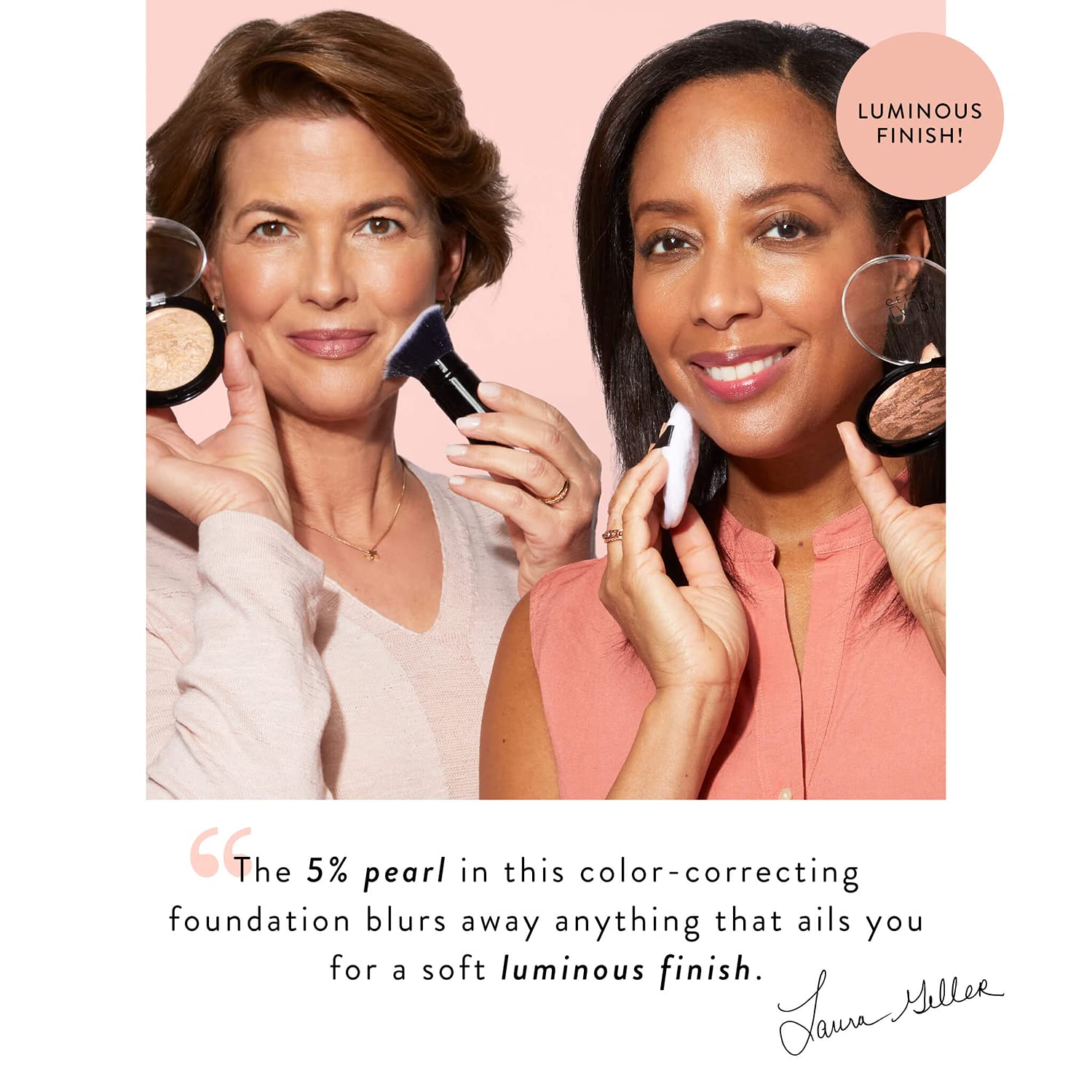 LAURA GELLER Baked Balance-n-Glow Illuminating Powder Foundation (Light) Buildable Sheer to Light Coverage with Satin Finish