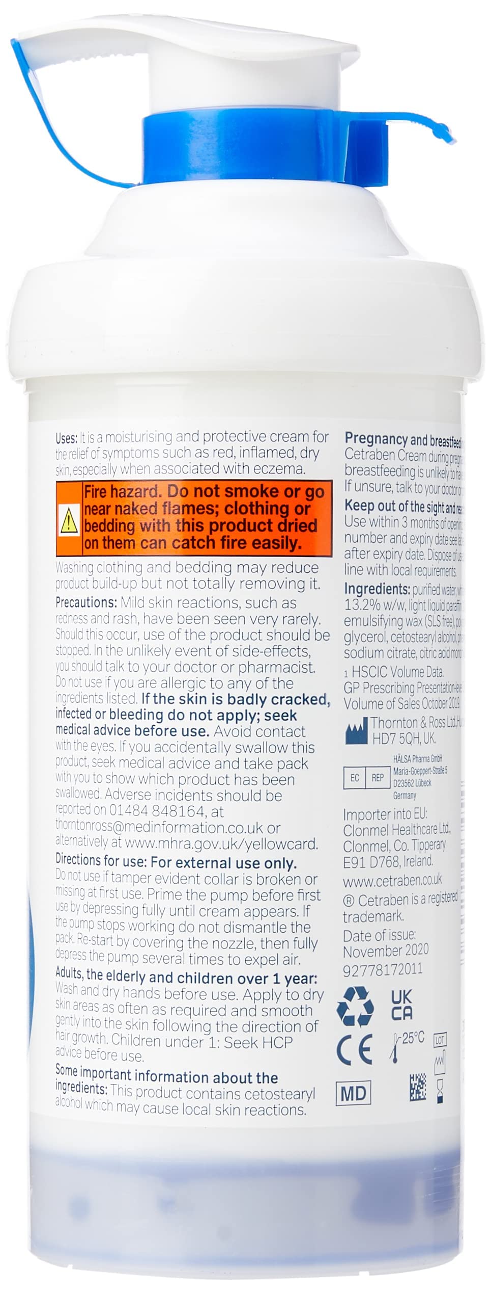 Cetraben Emollient Cream 500g - Moisturizing for Dry Skin, Eczema Relief, Whole Body, Adult Use, 17.6 Ounce