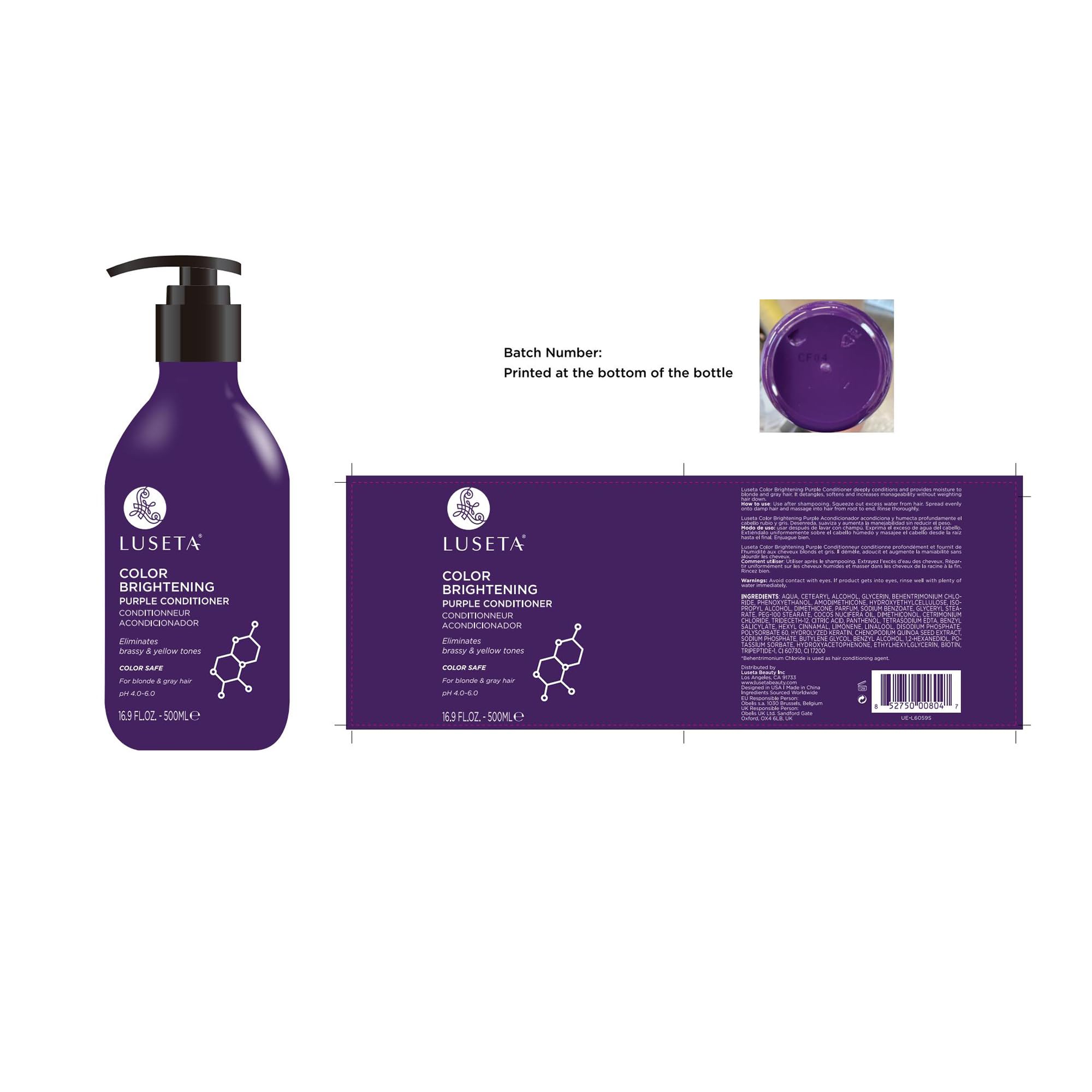 LUSETA Purple Shampoo and Conditioner Set for Blonde, Gray, Ash, Silver Hair, Brass off Infused with Cocos Nucifera Oil for Curly, Damaged, Coloured Hair Hair, Sulfate & Paraben Free, 2 x 500ml
