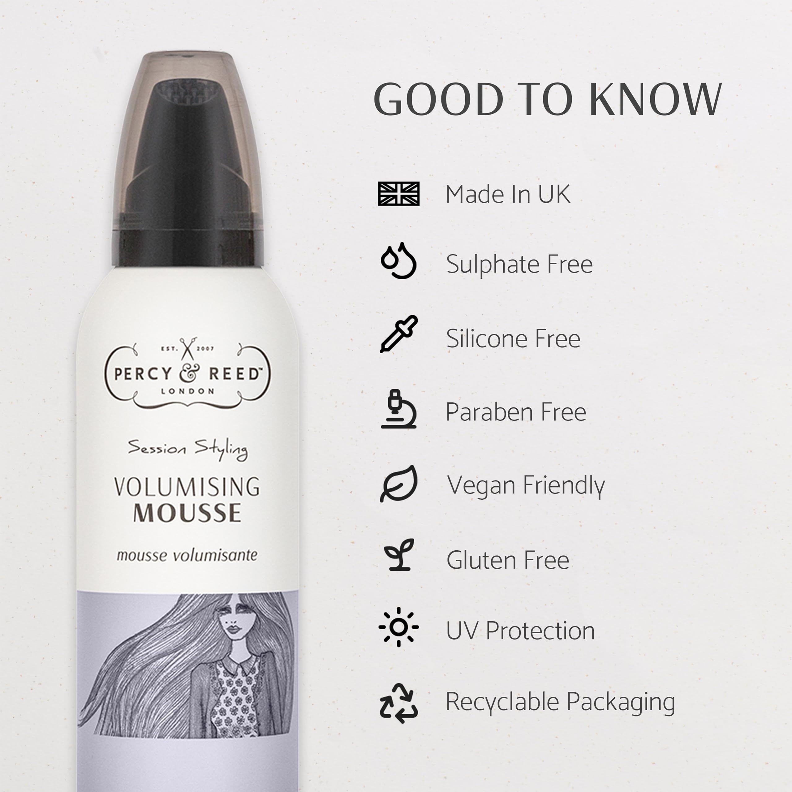 Percy & Reed Session Styling Volumising Mousse - Volumising with Flexible Hold for Natural Movement. UV Protection. Paraben-Free, Silicone-Free, Sulphate-Free, Gluten-Free & Vegan Friendly - 200ml