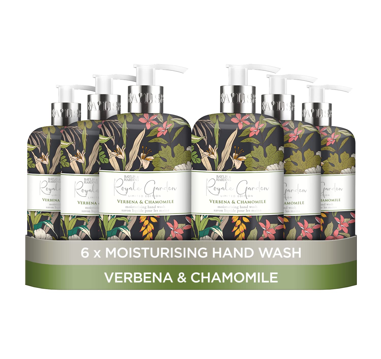 Baylis & Harding Liquid Hand Soap Wash with Dispenser, Royale Garden, Verbena & Chamomile, 16.9oz/500ml (6-Pack)