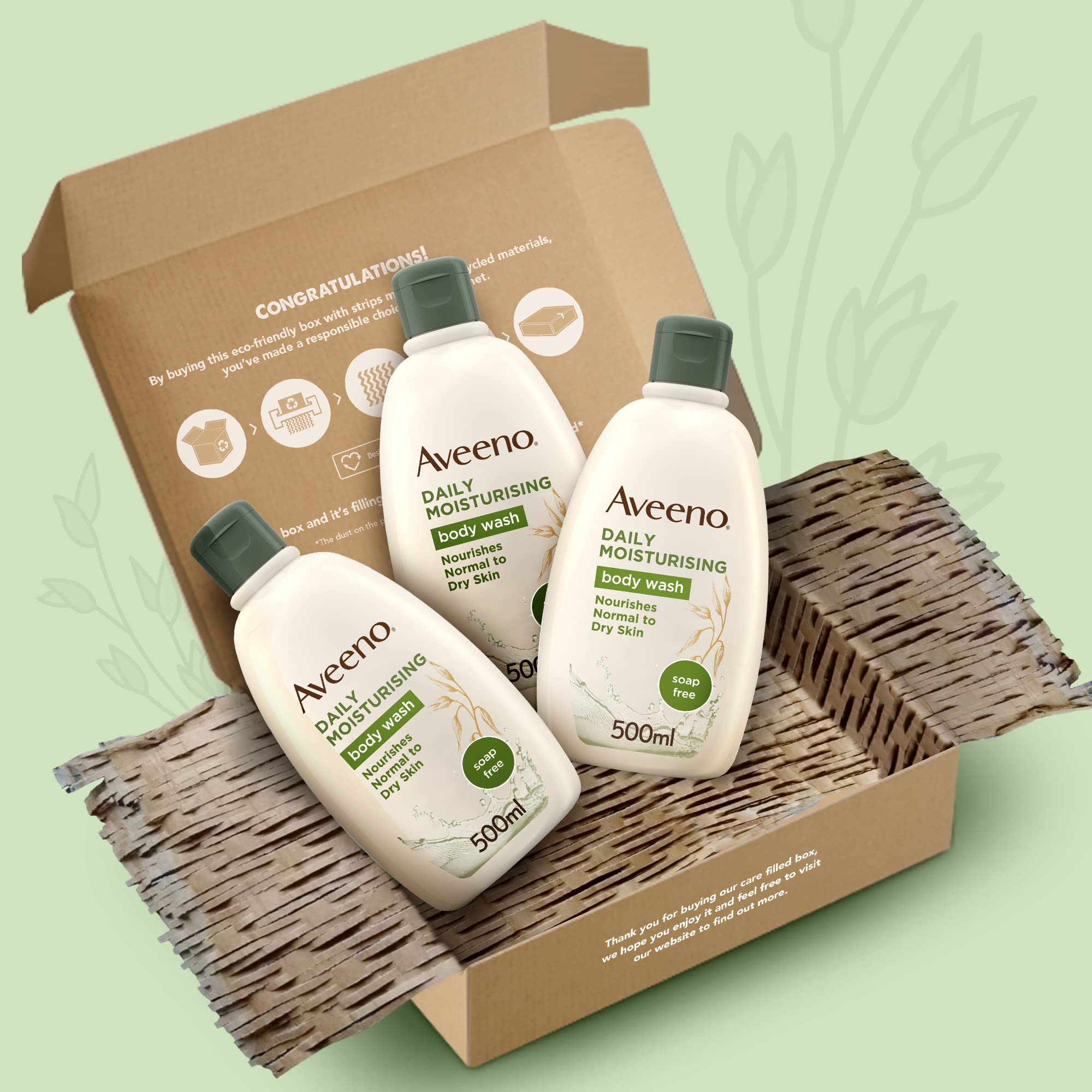 Aveeno Daily Moisturising Body Wash Bundle (3x 500ml), Gentle Wash with Soothing Colloidal Oatmeal, Nourishing Cleanser for Sensitive and Normal to Dry Skin