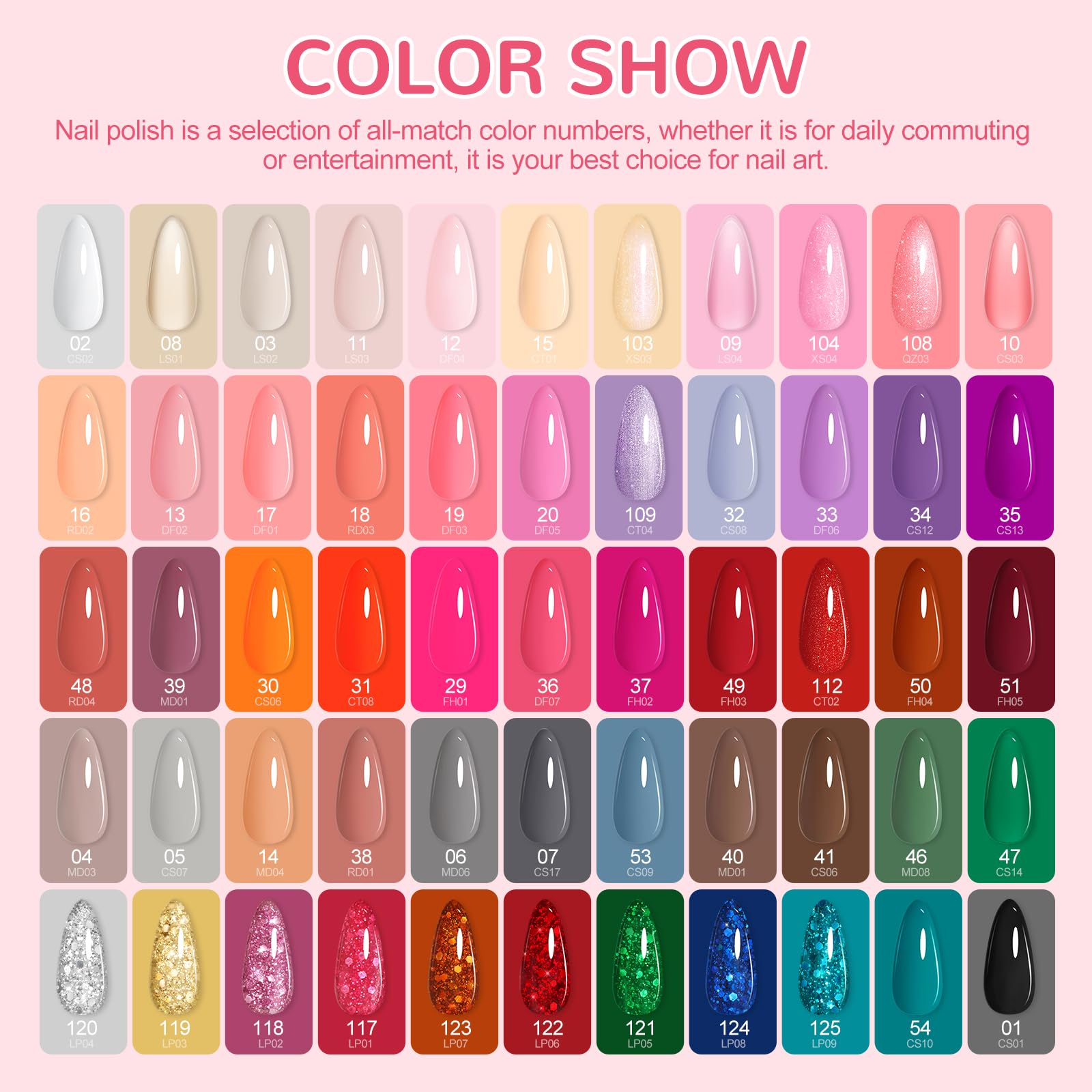 PEACECOLOR 60PCS Gel Nail Polish Set: Gel Nail Polish Starter Kit White Nude Glitter Red Colours with Base Coat and Glitter Matte & Glossy Top Coat Manicure Kit DIY Home Gifts for Women