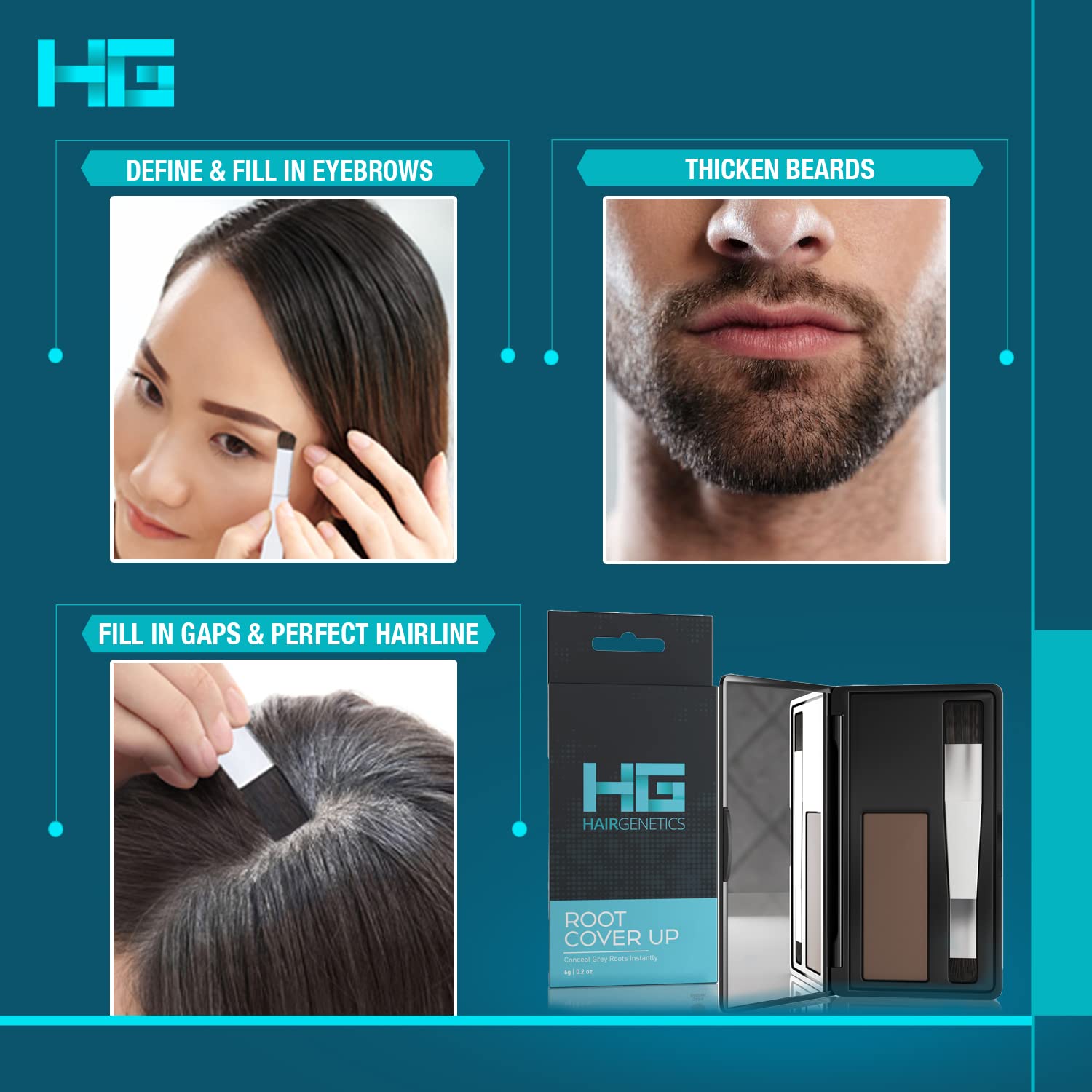 Hair Genetics Root Cover Up Dark Brown, Hide Your Grey Roots and Bald Spots Quickly and Easily, Natural Looking Root Touch Up Powder Defines and Fills in Eyebrows (Dark Brown)…