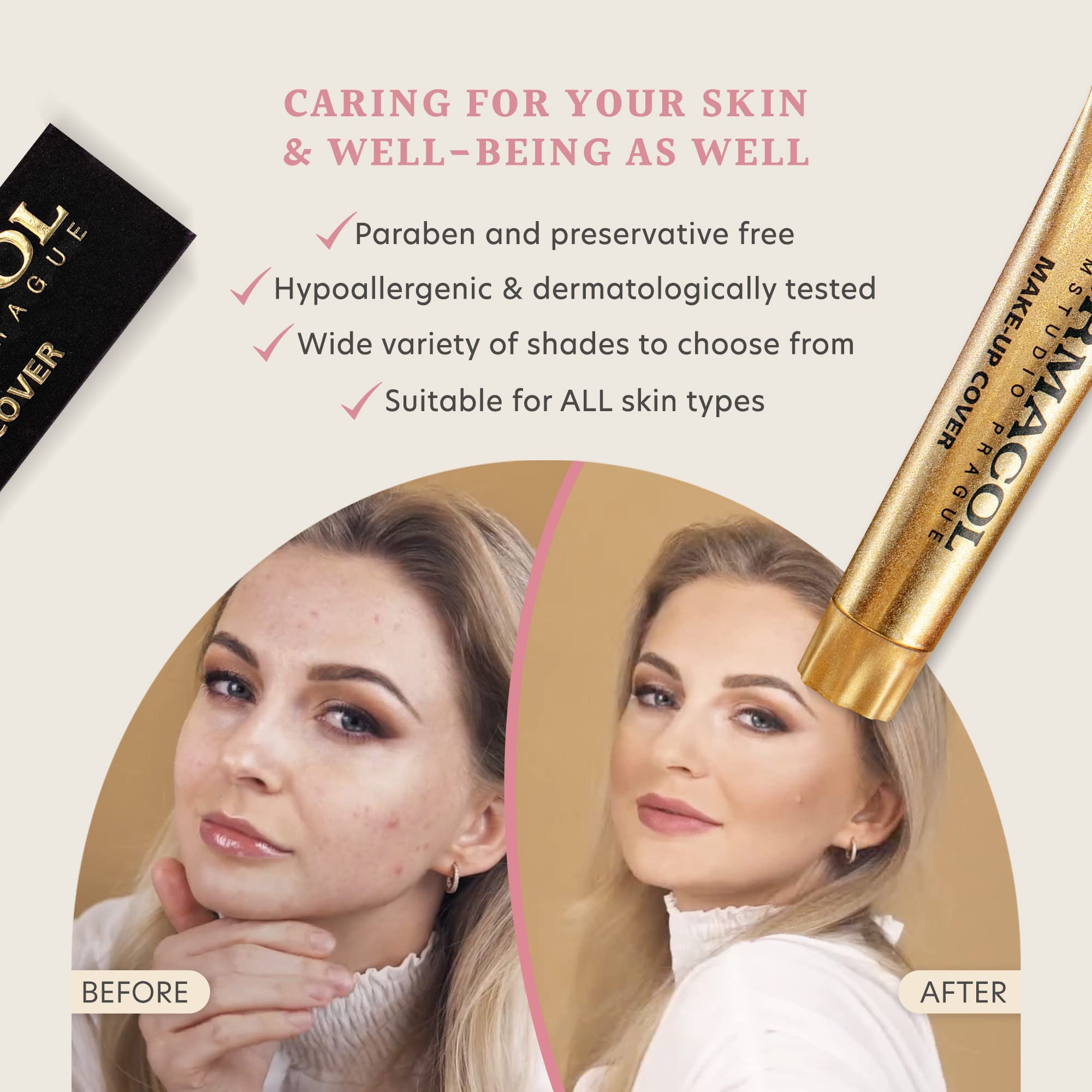 Dermacol Full Coverage Foundation | Long Lasting Waterproof Makeup Cover Cream SPF30 | Hypoallergenic & Light Weight Liquid | Tattoo, Acne, Spots, Under-eye Skin Cover-up | Medium Beige Rosy 213, 30g