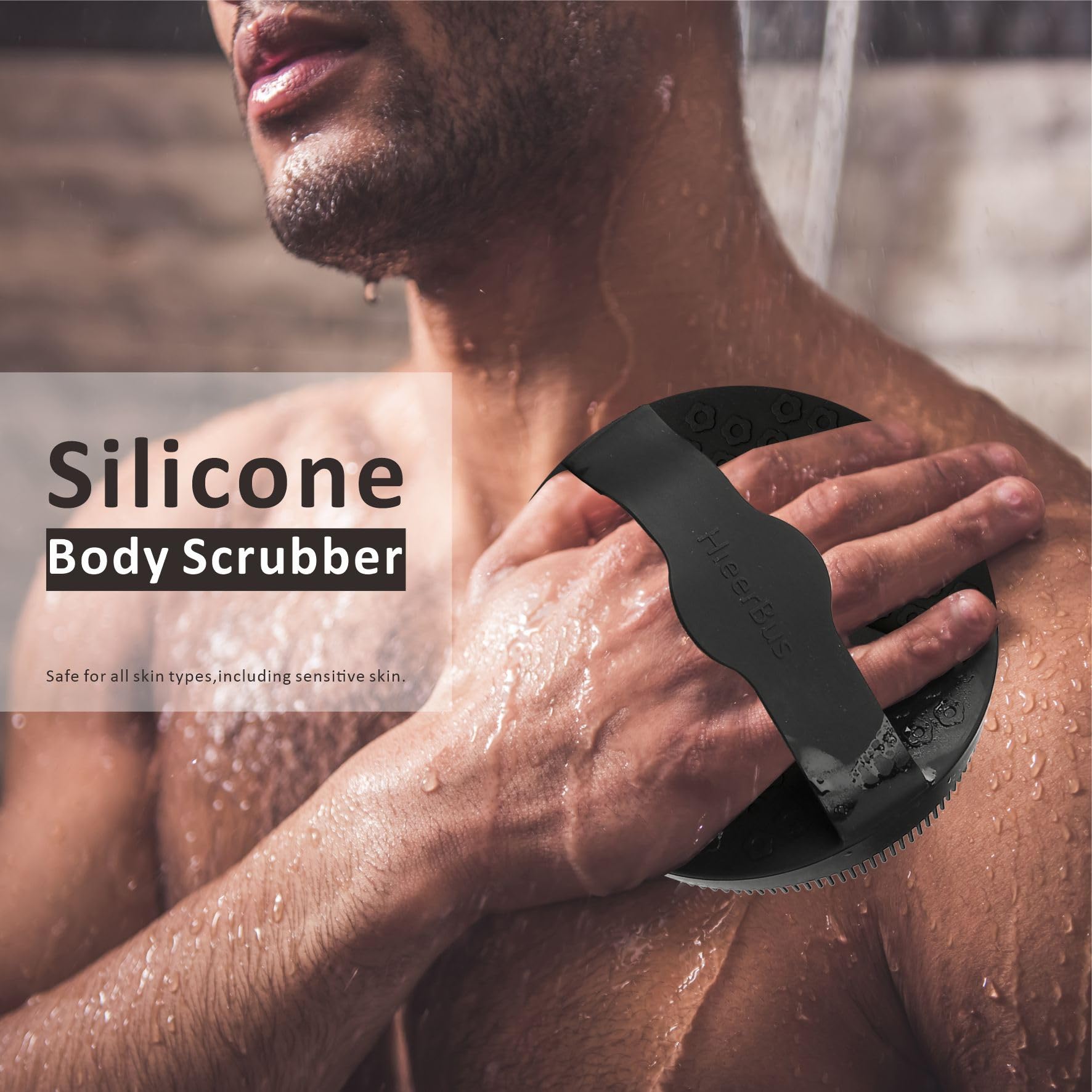 HIEERBUS Silicone Body Scrubber, Gentle Exfoliating Body Scrubber in Shower Silicone Loofah with Easily Lather Bristles, Long Lasting, and More Hygienic Than Traditional Shower Loofah,1 Pack, Black…