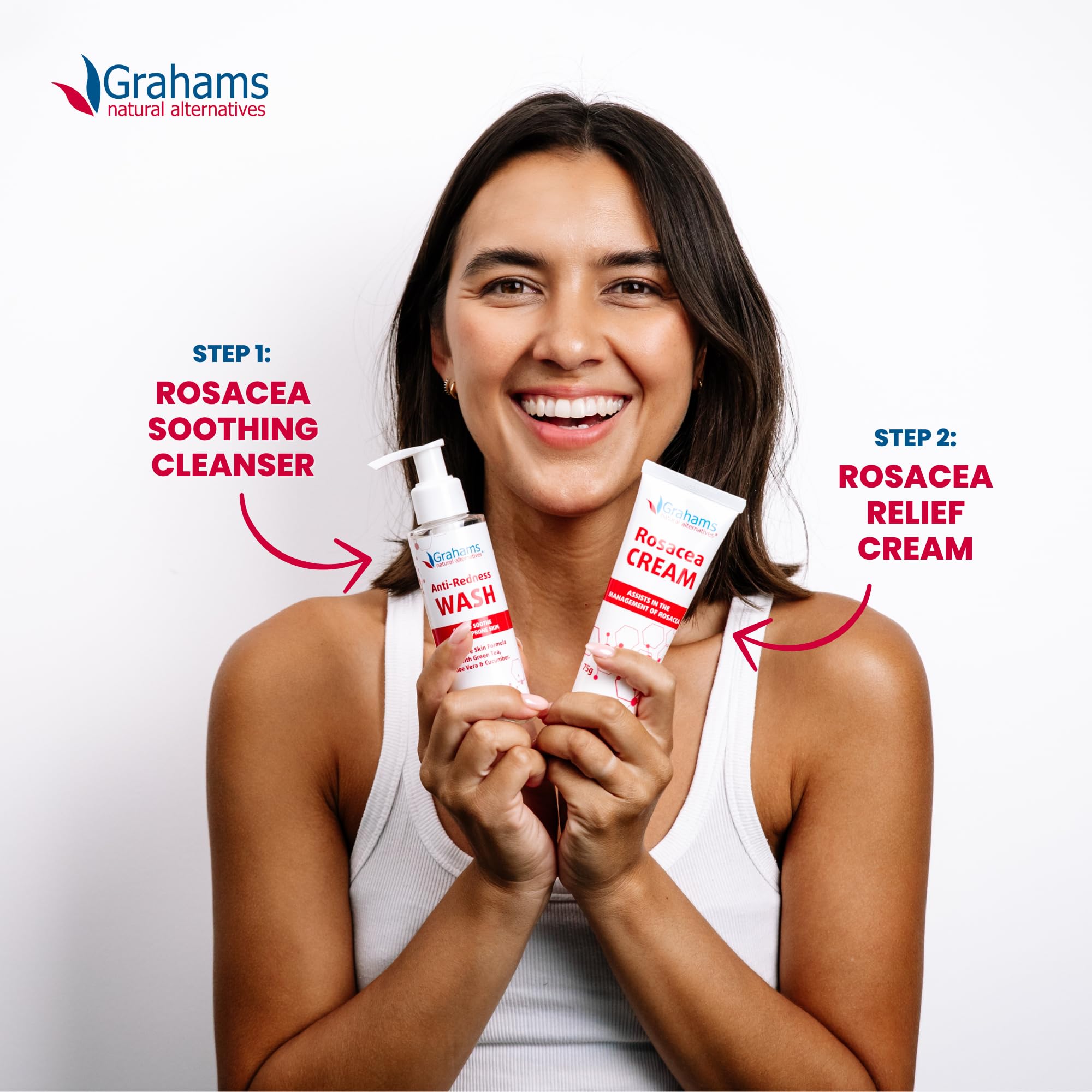 Grahams Natural Rosacea Cream - Clinically Proven Anti-Redness Treatment for Face to Soothe, Moisturise, Hydrate & Calm Sensitive Rosacea-Prone Skin | Hypoallergenic, Steroid-Free (75g)