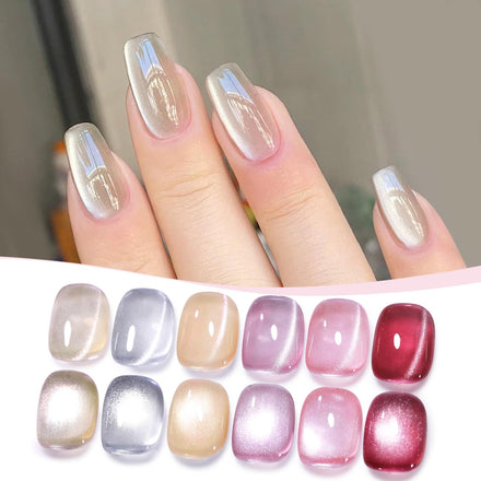 BORN PRETTY Magnetic Gel Nail Polish Jelly Translucent Polish Glitter Shimmer Pearl Auroras U V Gel 6 Colours Pink Nude Nail Lamp Varnish Manicure Kit for Women Gift Set