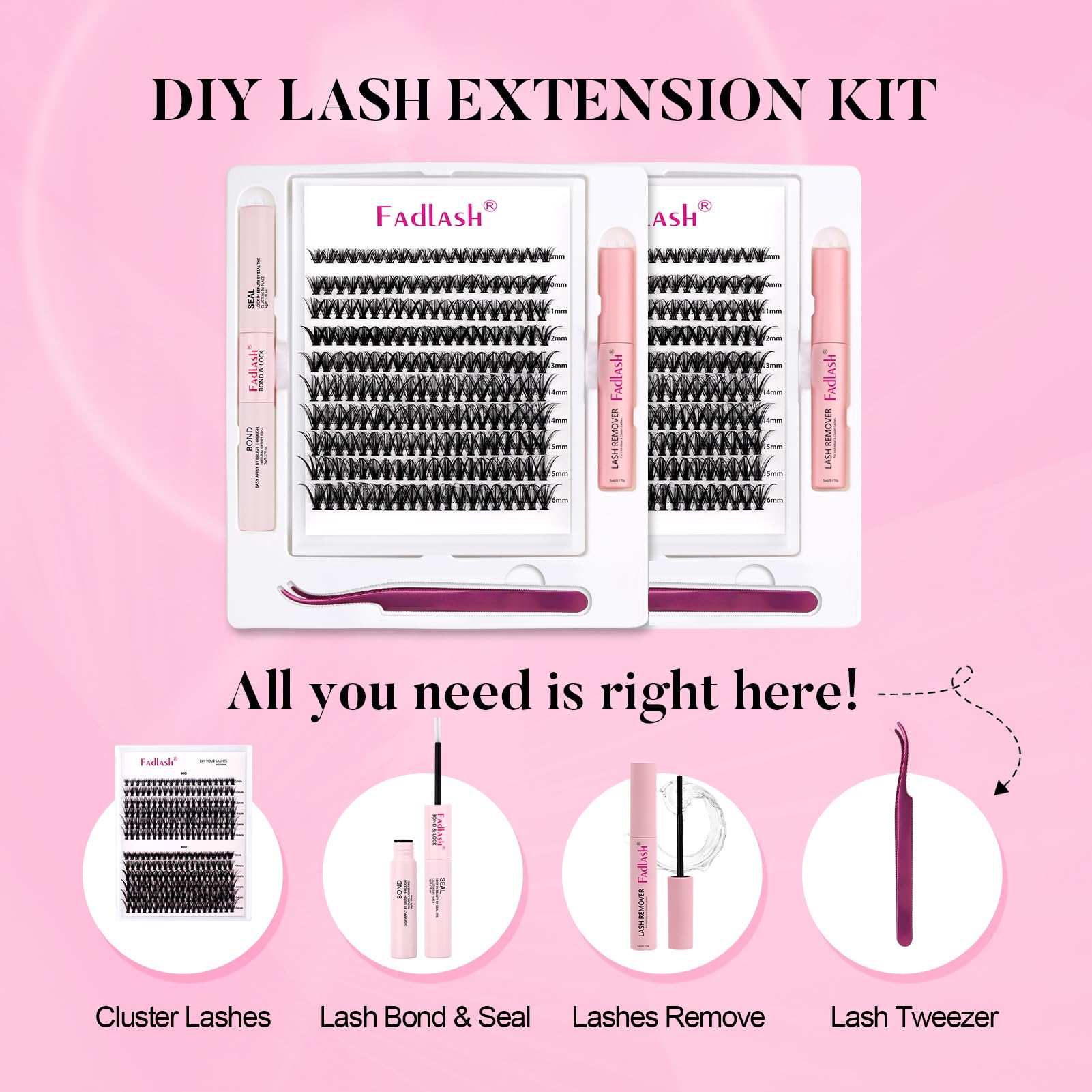 FADLASH Individual Eyelashes 200Pcs Cluster Lashes 8-16mm Mix Eyelash Extension Kit 0.07 D Curl DIY Lash Extensions Soft Lashes Individual Cluster Wispy Lash Clusters with Bond and Seal and Tweezers