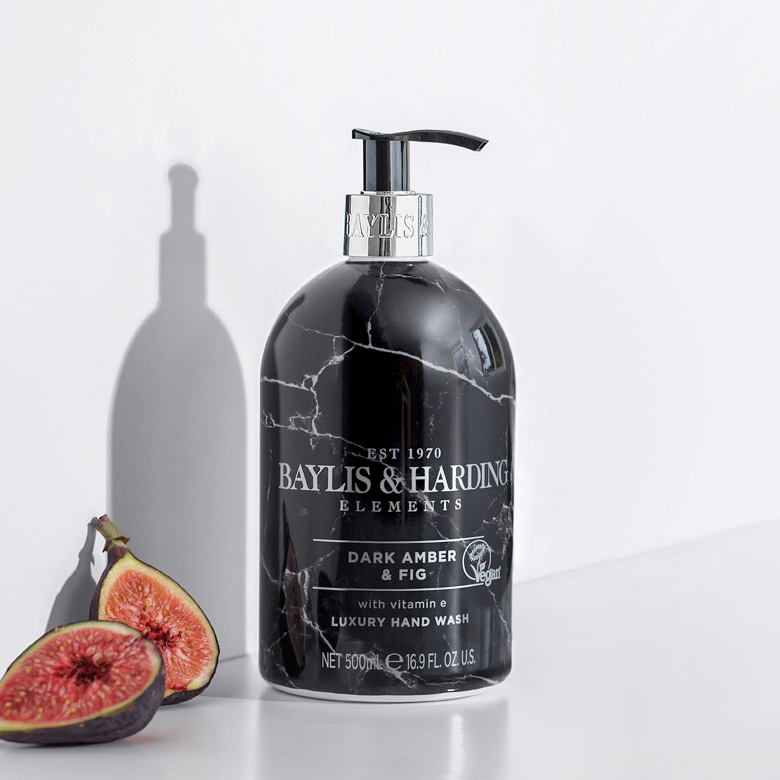 Baylis & Harding Liquid Hand Soap Wash with Dispenser, Elements, Dark Amber & Fig, 16.9oz/500ml (3-Pack)