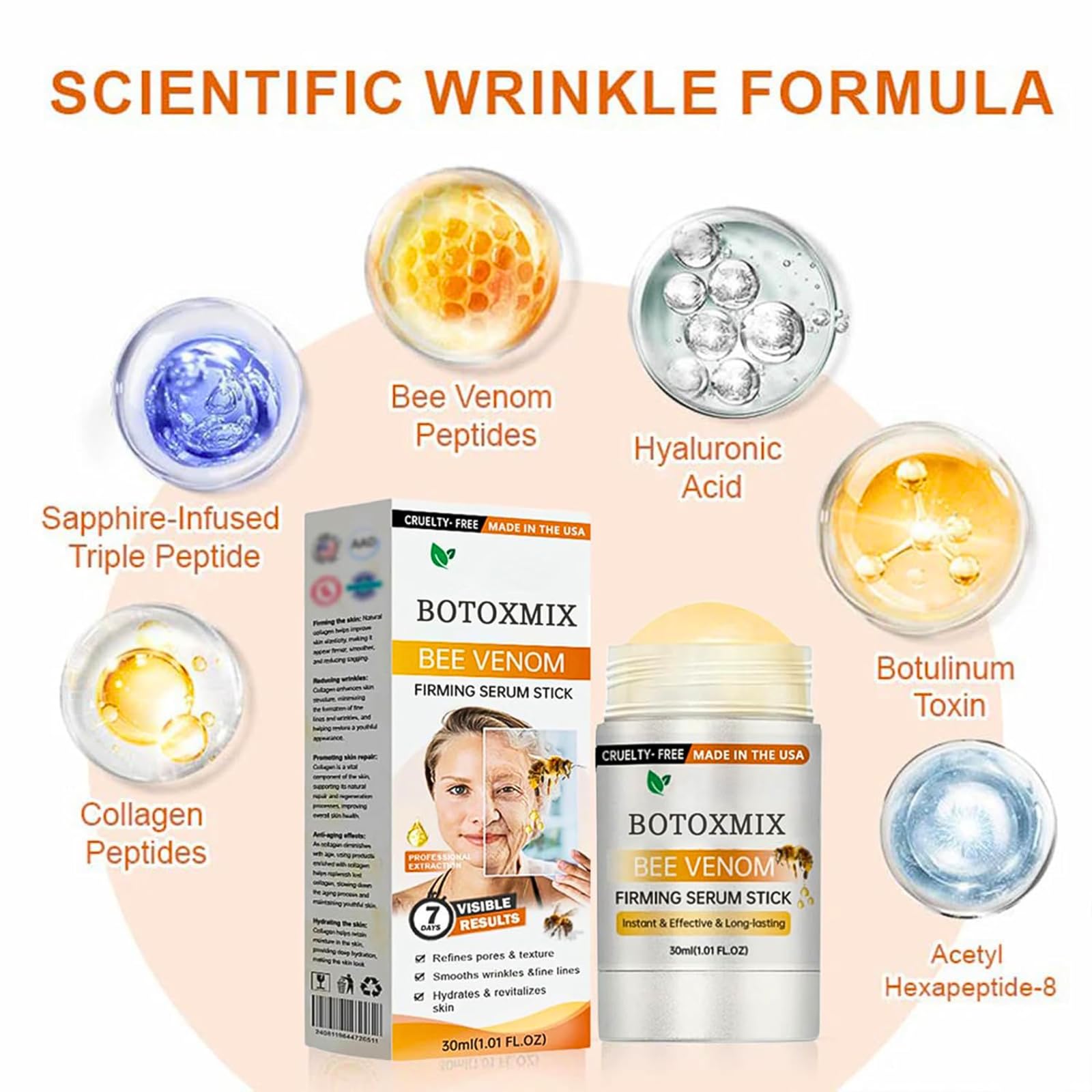 Bee Venom Firming Skin Care Set, With Boto-x Bee Venom Firming Serum Stick & Anti Wrinkle Face Cream, Boto-x Serum, Bee Venom Wrinkle Removal Cream, 2-in-1 Face Lift Kit for Wrinkles & Sagging Skin