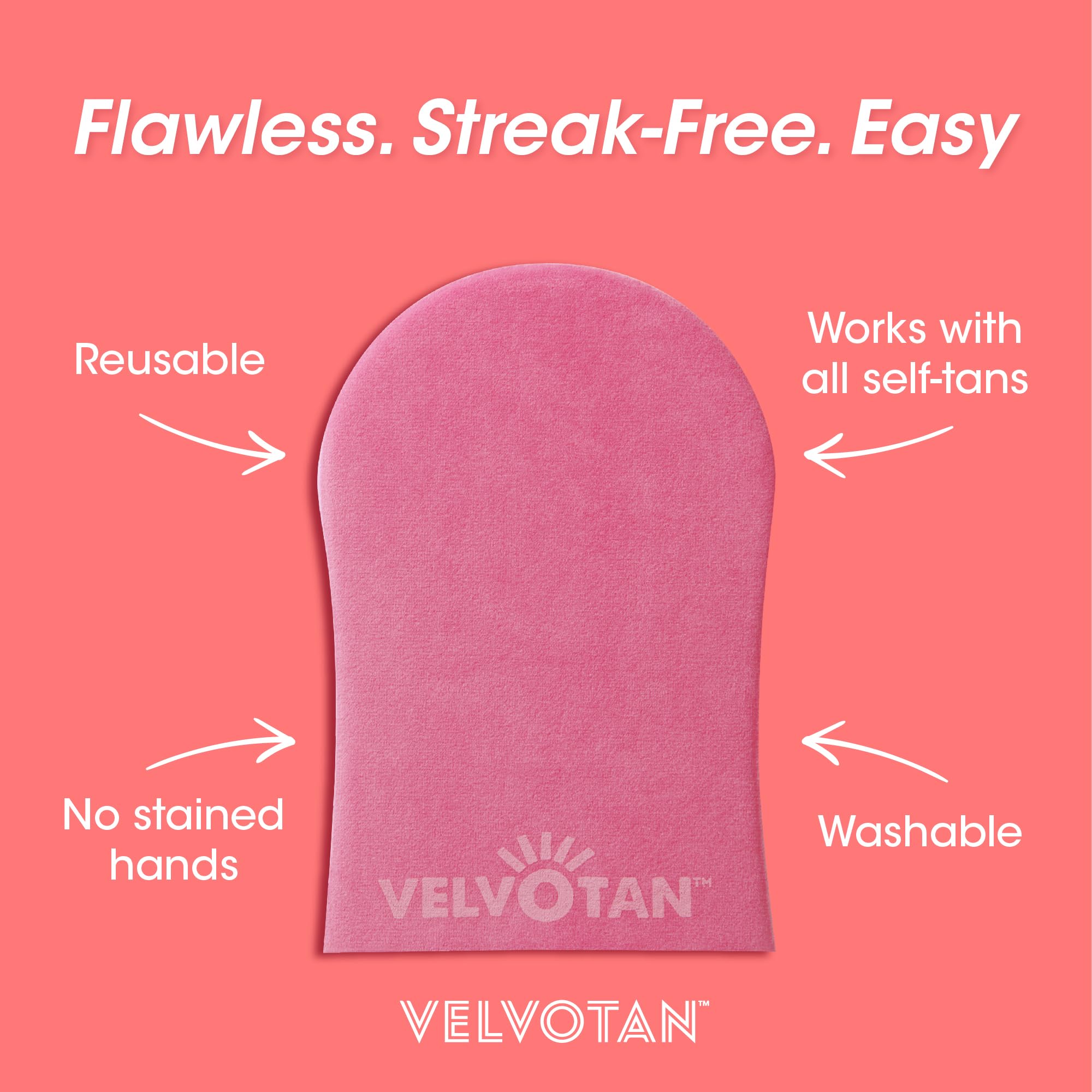 VELVOTAN Original Double Sided Tanning Mitt - Pink - Self Tanning Applicator for Stain-Free Hands, Washable & Reusable, Use with Any Fake Tan