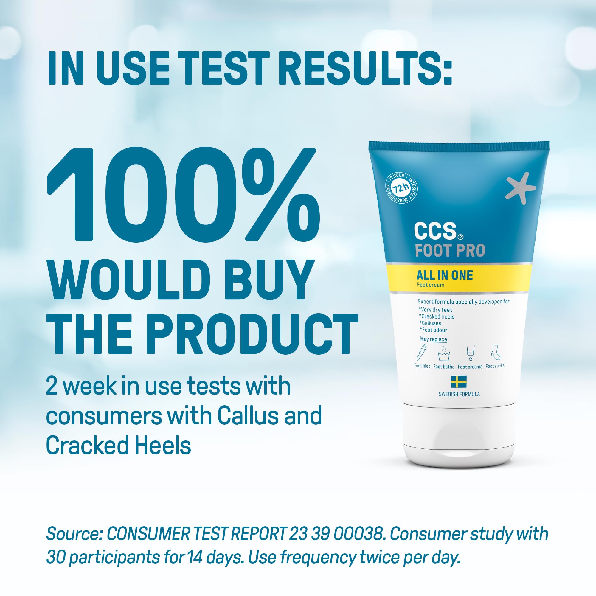 CCS All In One Foot Cream 100ml - Foot Pro Cream for Cracked Heels, Dry Skin & Calluses Feet - Foot Moisturiser - Developed for Very Dry Feet, Cracked Heels, Calluses and Foot Odour