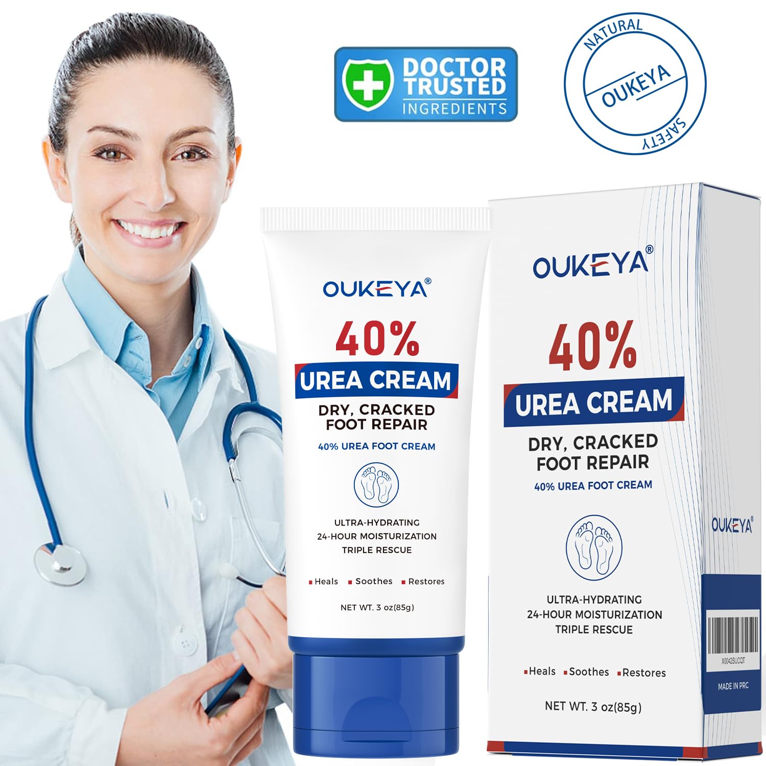 OUKEYA Urea Cream 40 Percent, Urea Foot & Hand Cream for Cracked Heels and Dry Skin, Urea Lotion for Deep Moisturizing, Callus Remover Nourishes Soften, Maximum Strength, Easy to Carry, 85g