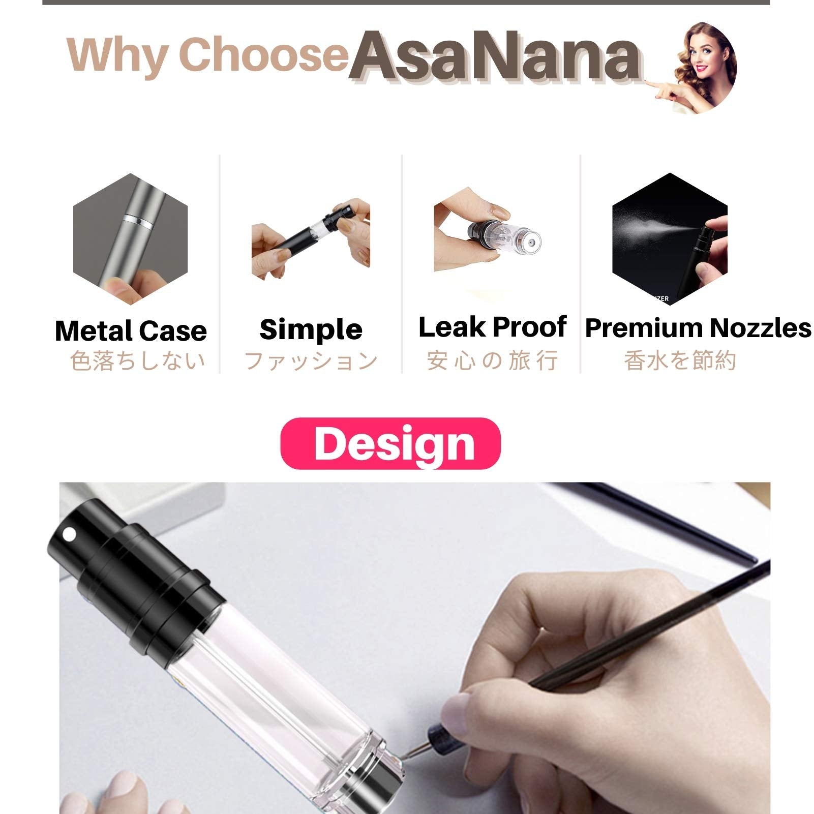 AsaNana Perfume Atomiser, Refillable & Travel Size Perfume Bottle, Leaking Proof,Bottom Pump without Funnel, Luxurious Small women and men, 5ml (CLa-2P(Black&Gray))